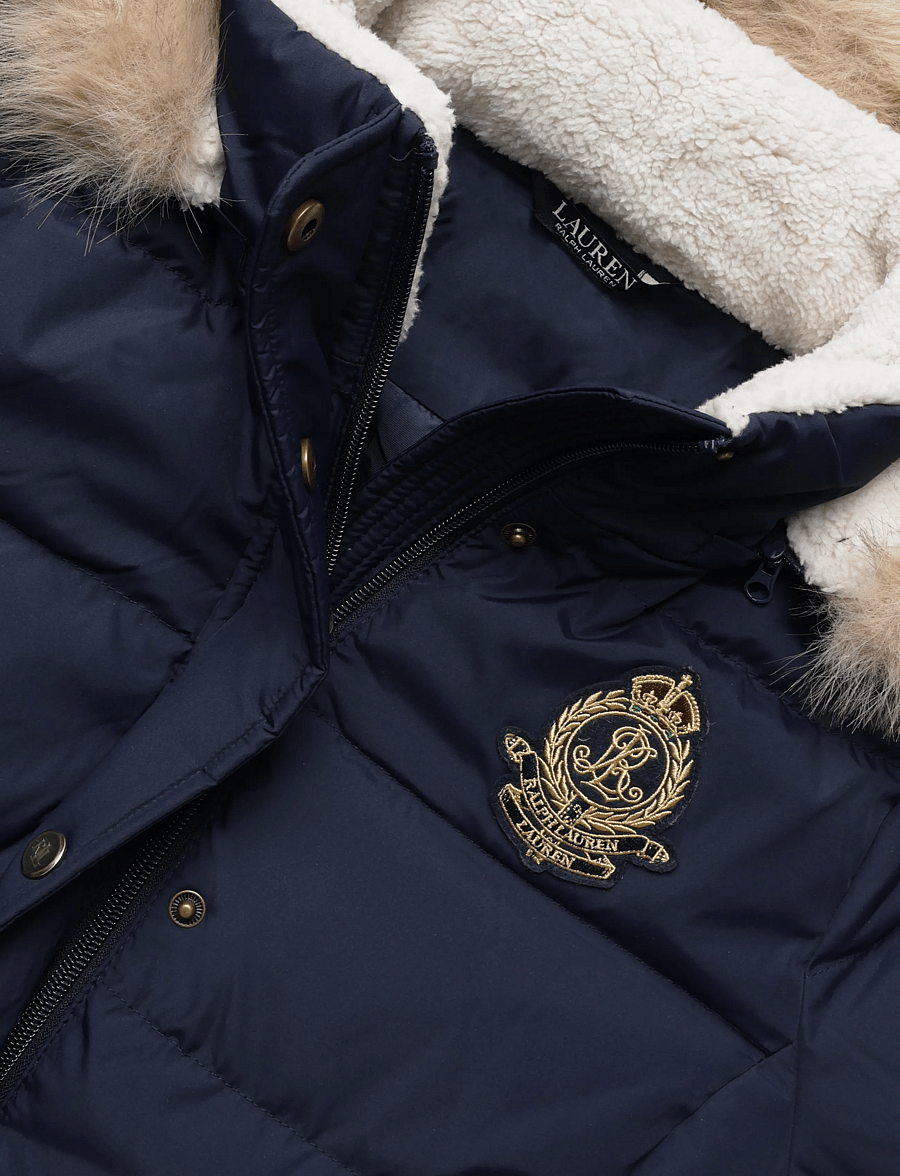 Lauren Ralph Lauren - Crest-Patch Hooded Down Coat - vinterjackor - dk navy - 2