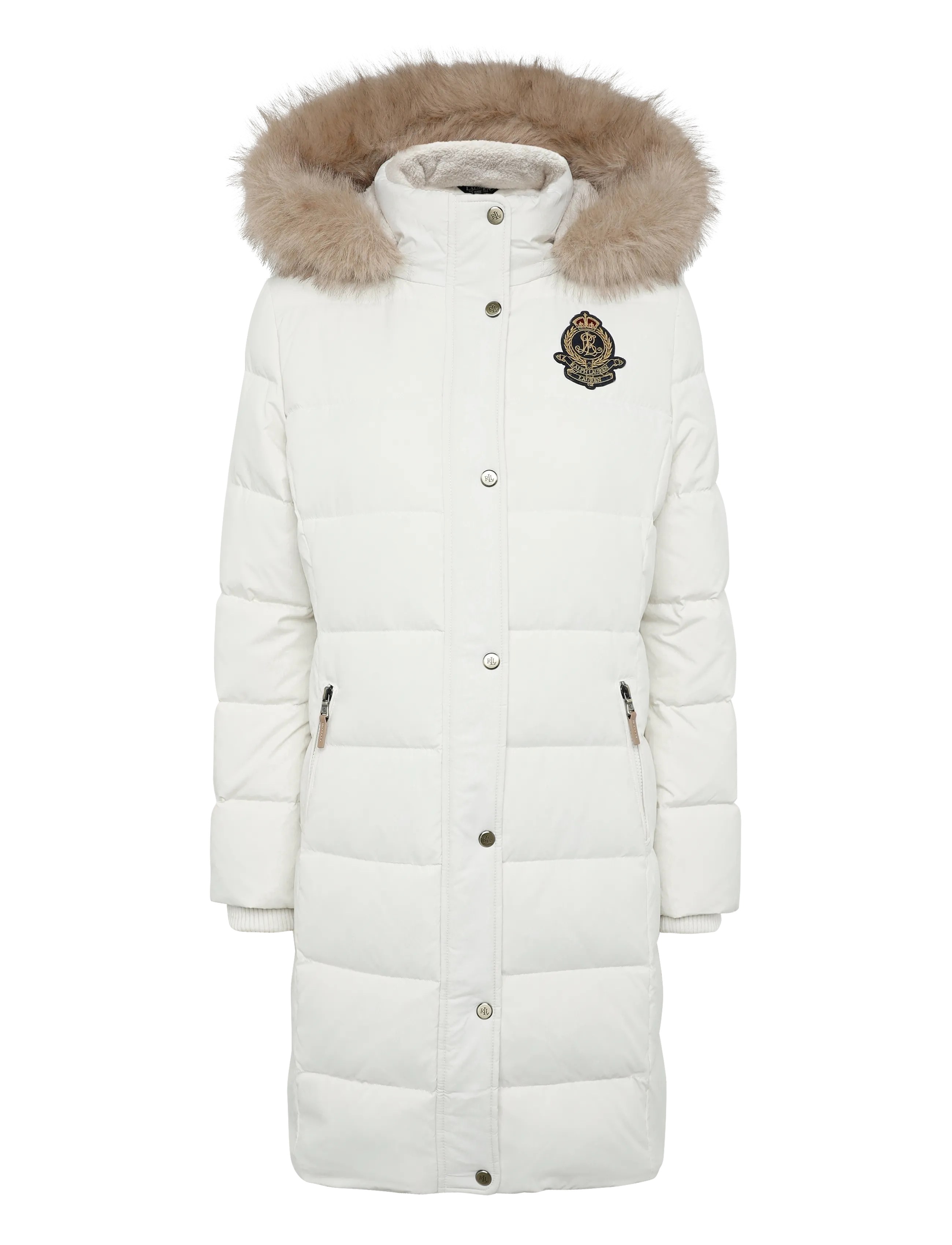 Lauren Ralph Lauren Crest-Patch Hooded Down Coat - Jackor & Kappor - MASCARPONE CREAM / cream