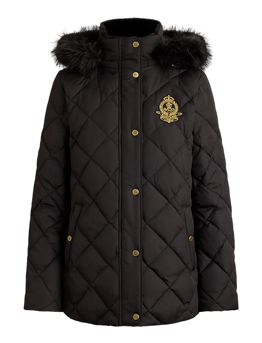 Lauren Ralph Lauren - Crest-Patch Quilted Hooded Down Coat - vinterjakker - black - 2