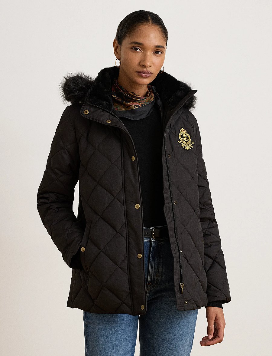 Lauren Ralph Lauren - Crest-Patch Quilted Hooded Down Coat - vinterjakker - black - 1