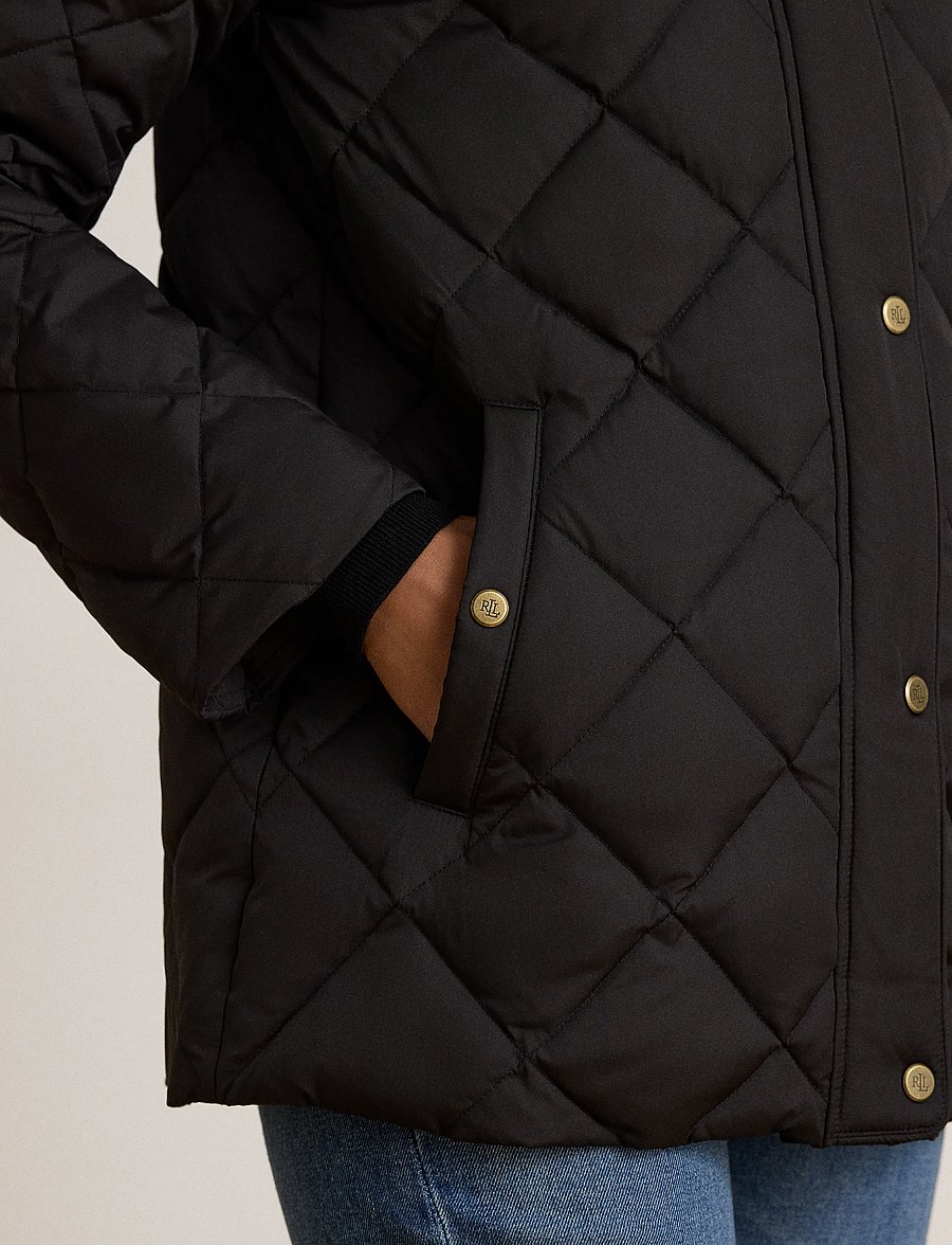 Lauren Ralph Lauren - Crest-Patch Quilted Hooded Down Coat - vinterjakker - black - 4