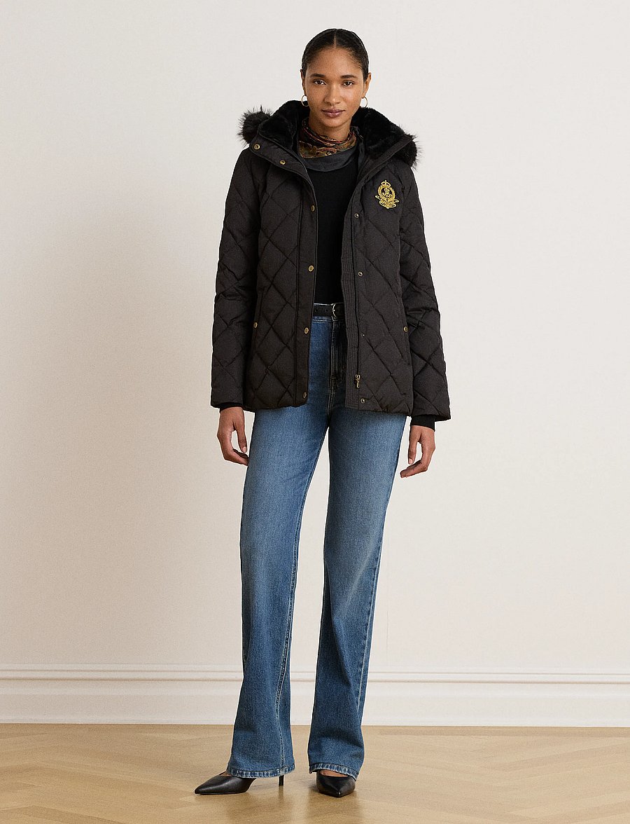 Lauren Ralph Lauren - Crest-Patch Quilted Hooded Down Coat - vinterjakker - black - 5
