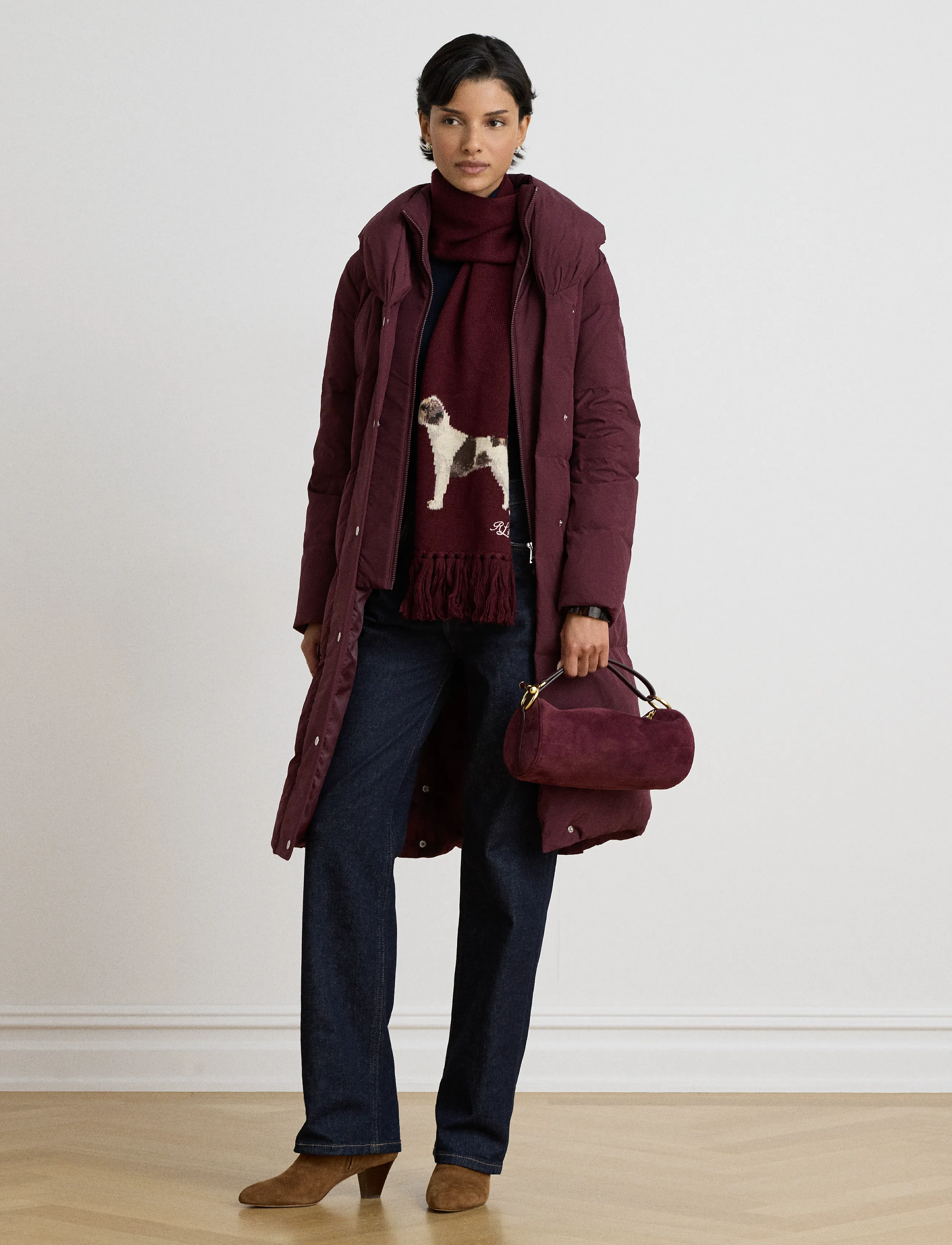 Lauren Ralph Lauren Quiltad dunkappa med oversize sjalkrage - Kläder - DARK GARNET / burgundy