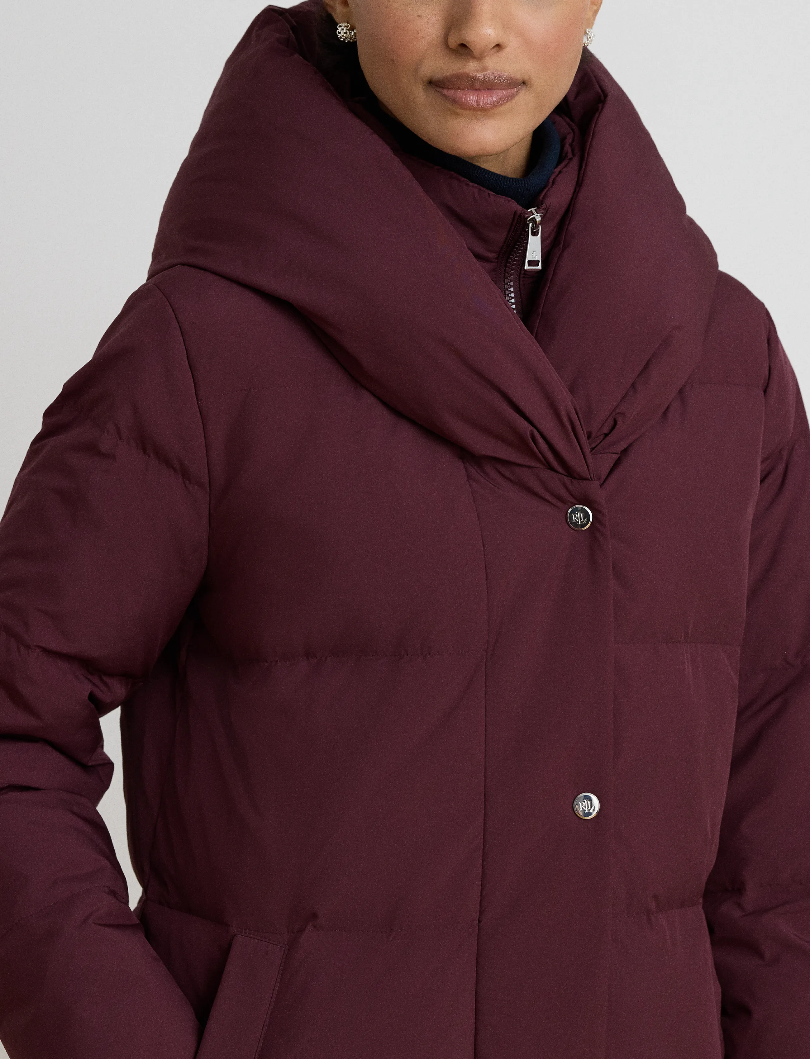 Lauren Ralph Lauren - Quiltad dunkappa med oversize sjalkrage - vinterjackor - dark garnet - 5