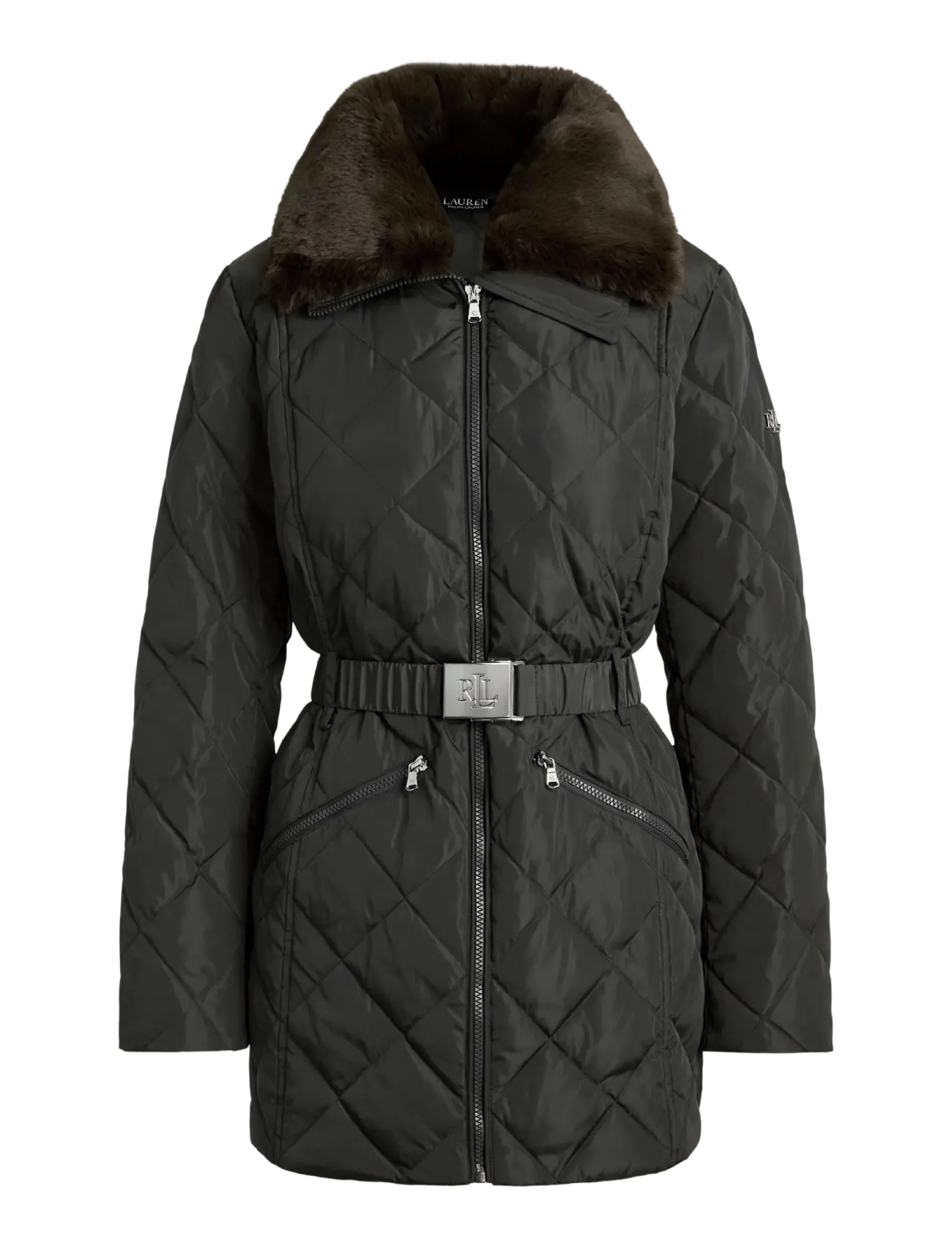 Lauren Ralph Lauren - Rombquiltad dunkappa med pälsimitation - vinterjackor - dark moss - 2