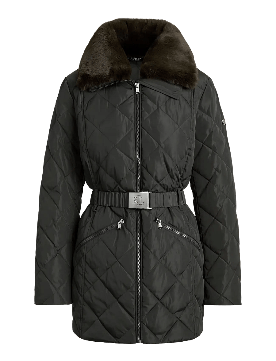 Lauren Ralph Lauren - Rombquiltad dunkappa med pälsimitation - vinterjackor - dark moss - 2