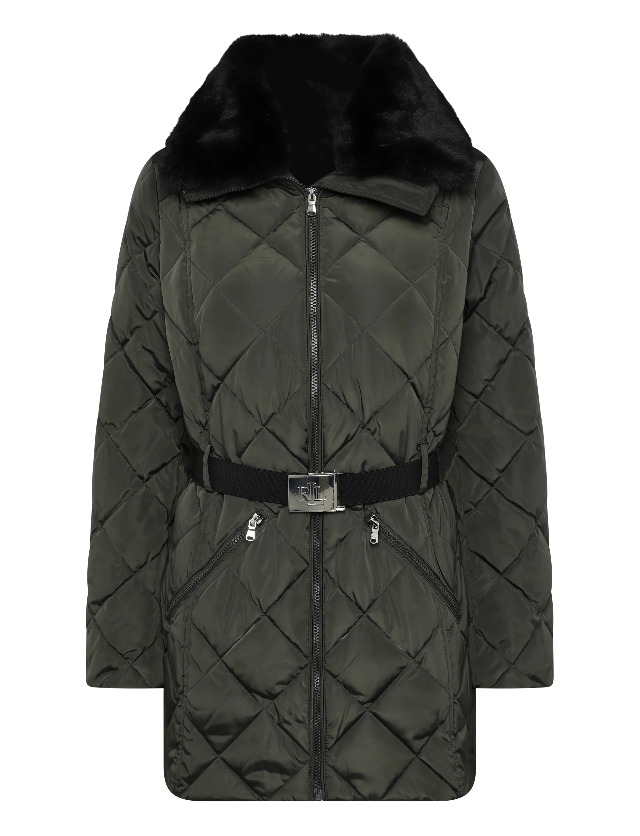 Lauren Ralph Lauren - Faux-Fur-Trim Diamond-Quilted Down Coat - winterjacken - dark moss - 2