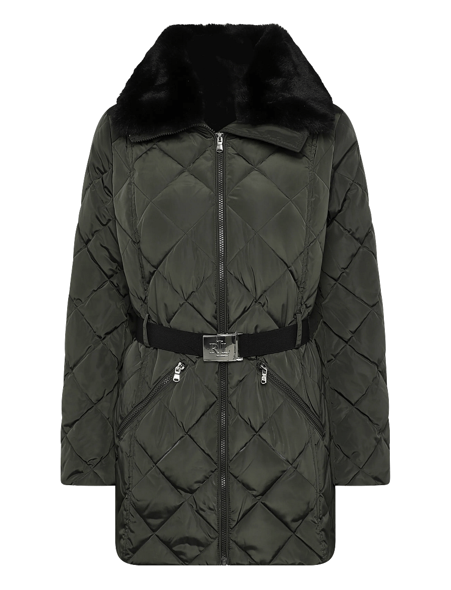 Lauren Ralph Lauren - Faux-Fur-Trim Diamond-Quilted Down Coat - winterjacken - dark moss - 2