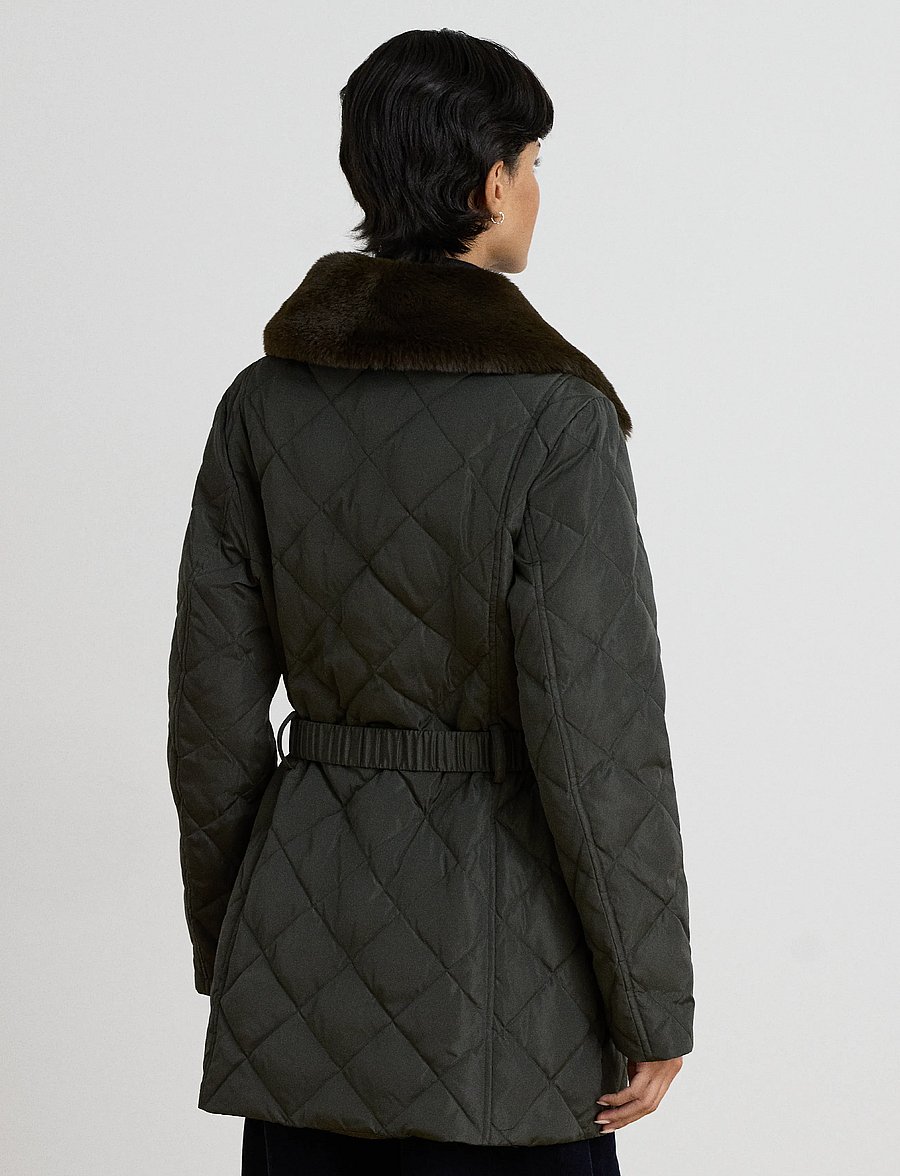 Lauren Ralph Lauren - Rombquiltad dunkappa med pälsimitation - vinterjackor - dark moss - 3