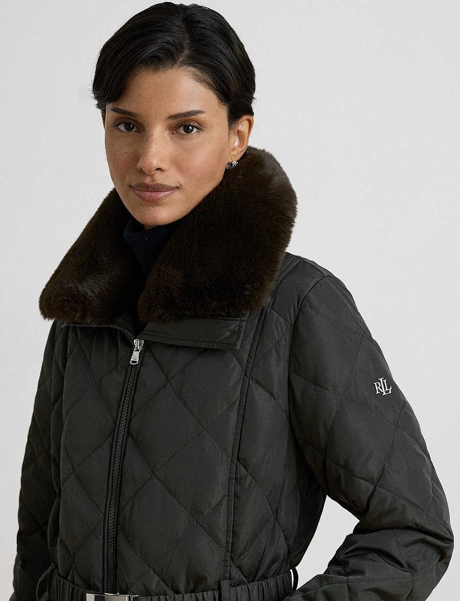 Lauren Ralph Lauren - Rombquiltad dunkappa med pälsimitation - vinterjackor - dark moss - 5