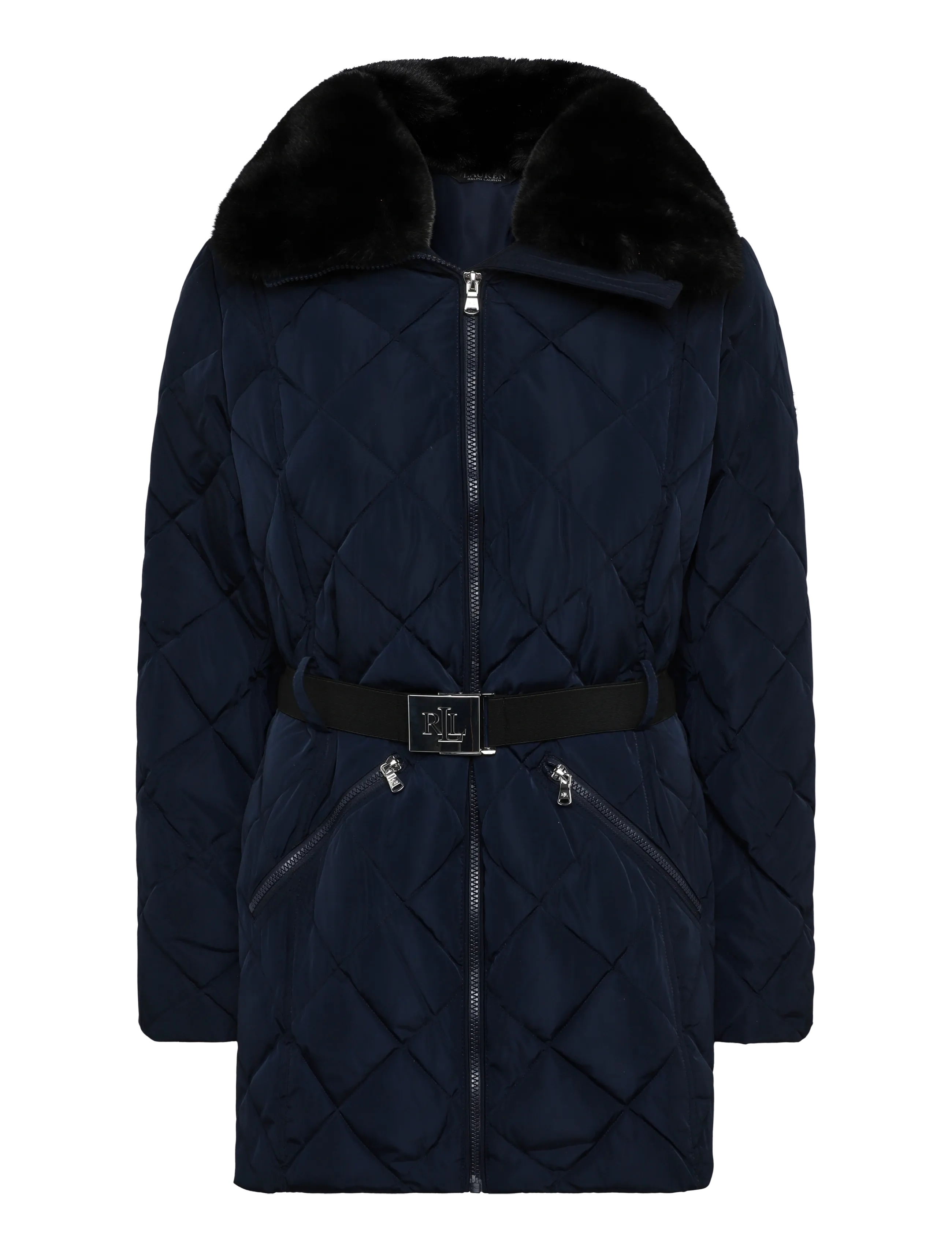 Lauren Ralph Lauren - Faux-Fur-Trim Diamond-Quilted Down Coat - winterjacken - dk navy - 2
