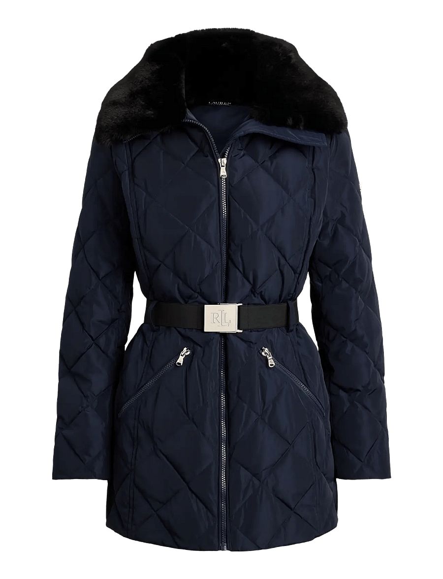Lauren Ralph Lauren - Rombquiltad dunkappa med pälsimitation - vinterjackor - dk navy - 2