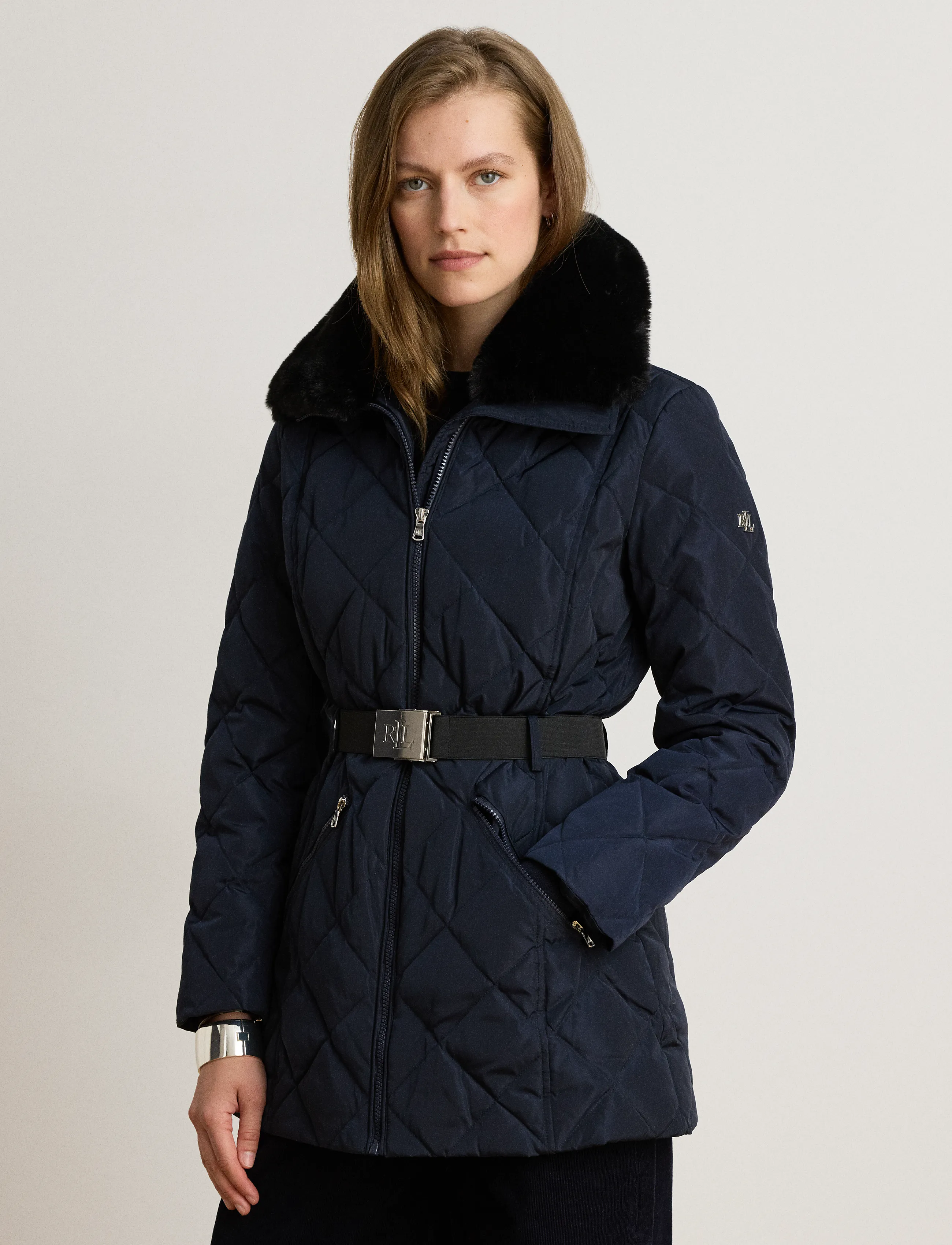 Lauren Ralph Lauren - Rombquiltad dunkappa med pälsimitation - vinterjackor - dk navy - 1