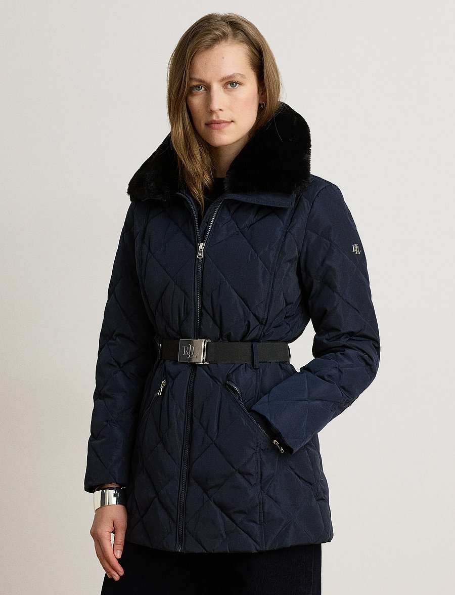 Lauren Ralph Lauren - Rombquiltad dunkappa med pälsimitation - vinterjackor - dk navy - 1