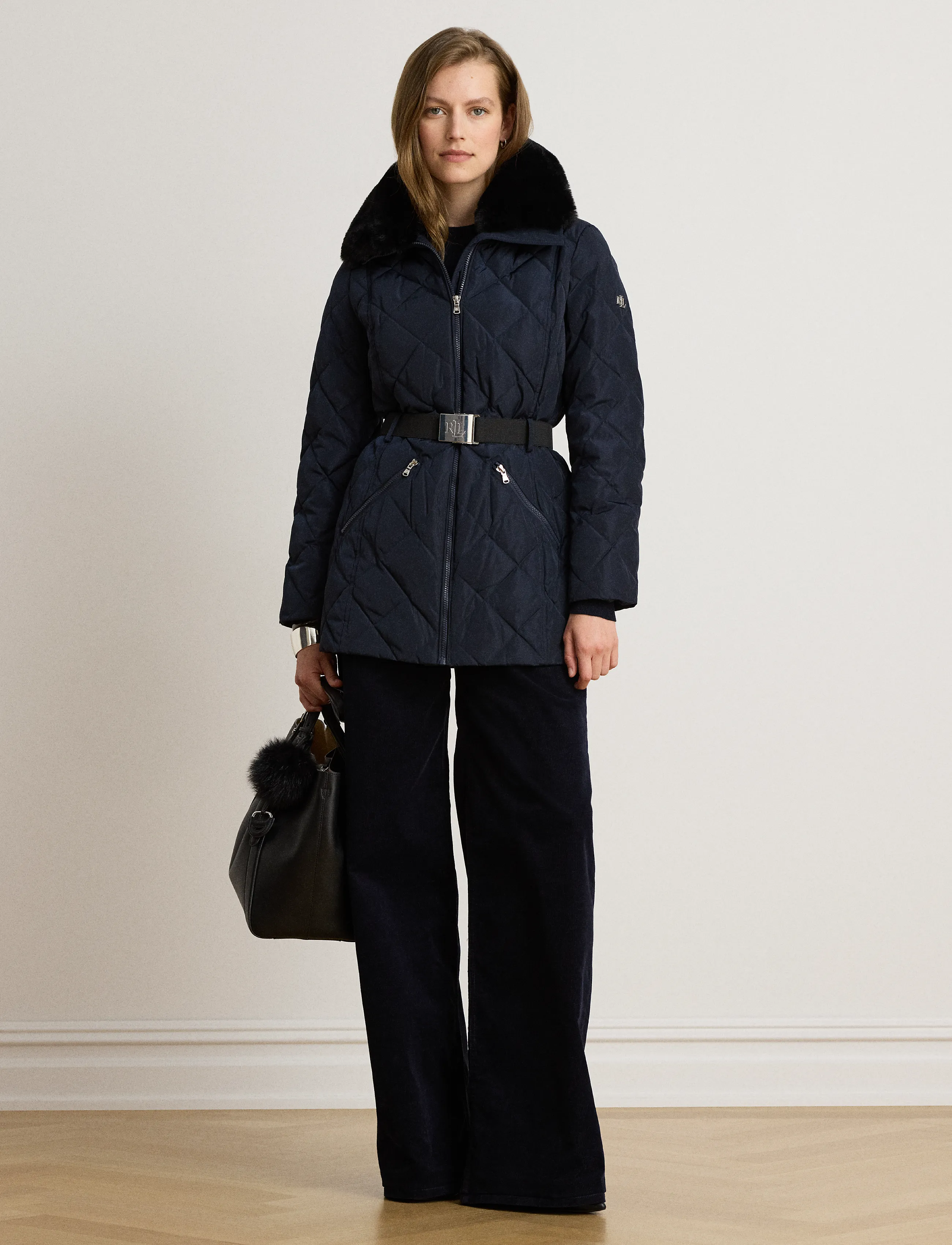 Lauren Ralph Lauren - Rombquiltad dunkappa med pälsimitation - vinterjackor - dk navy - 4