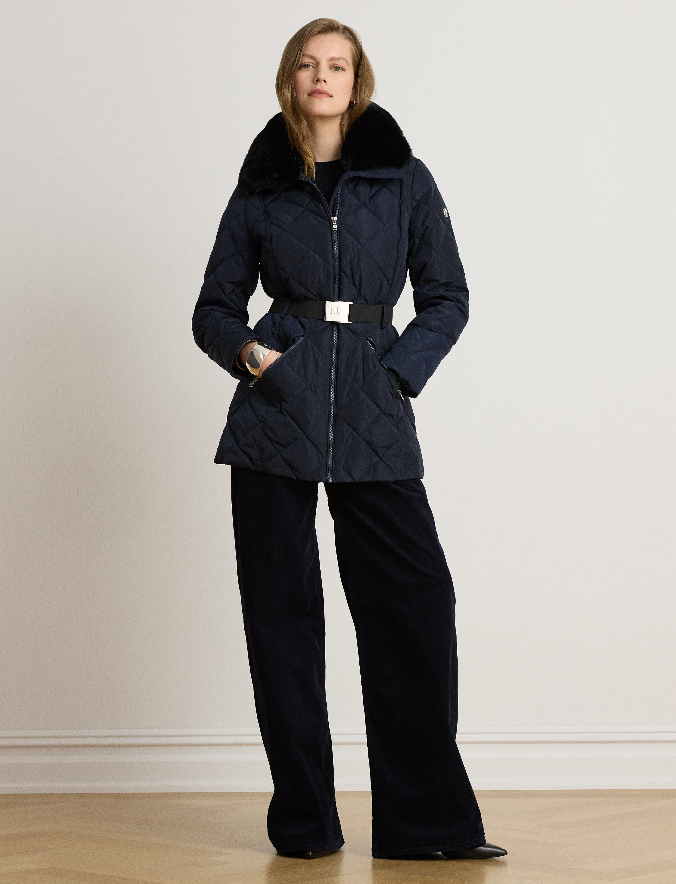 Lauren Ralph Lauren - Rombquiltad dunkappa med pälsimitation - vinterjackor - dk navy - 5