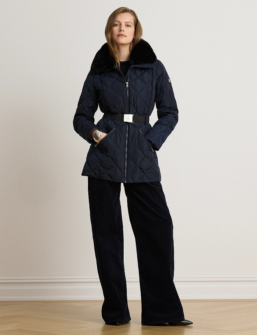 Lauren Ralph Lauren - Rombquiltad dunkappa med pälsimitation - vinterjackor - dk navy - 5