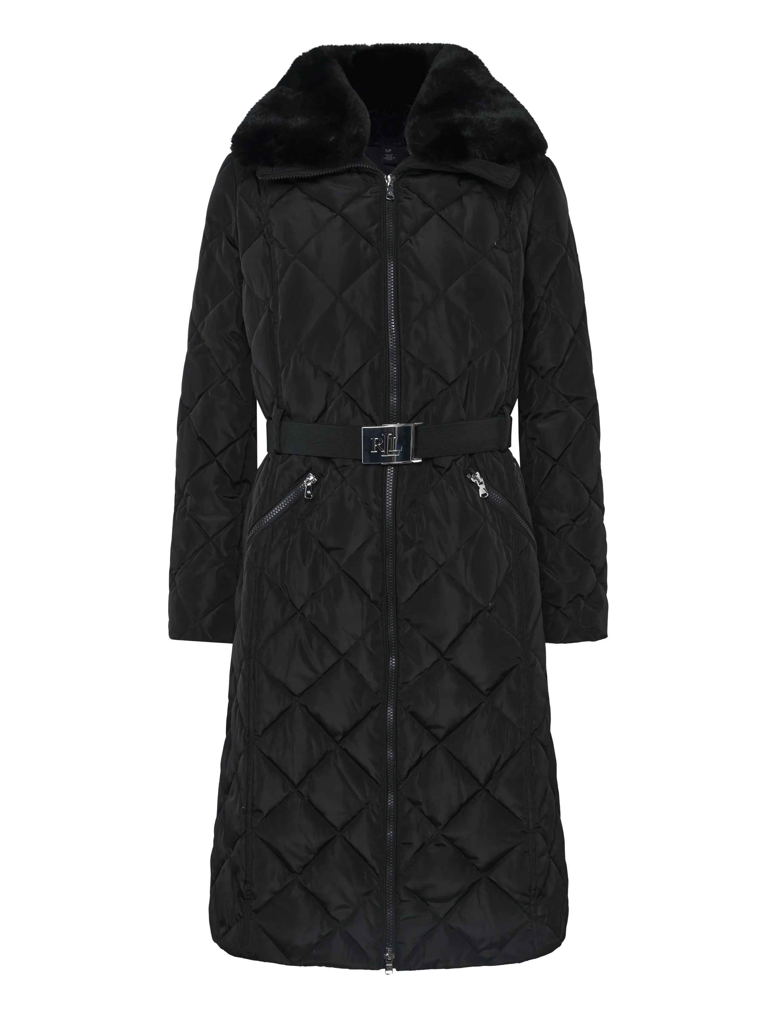 Lauren Ralph Lauren - Faux-Fur-Trim Belted Quilted Down Coat - talvejoped - black - 2