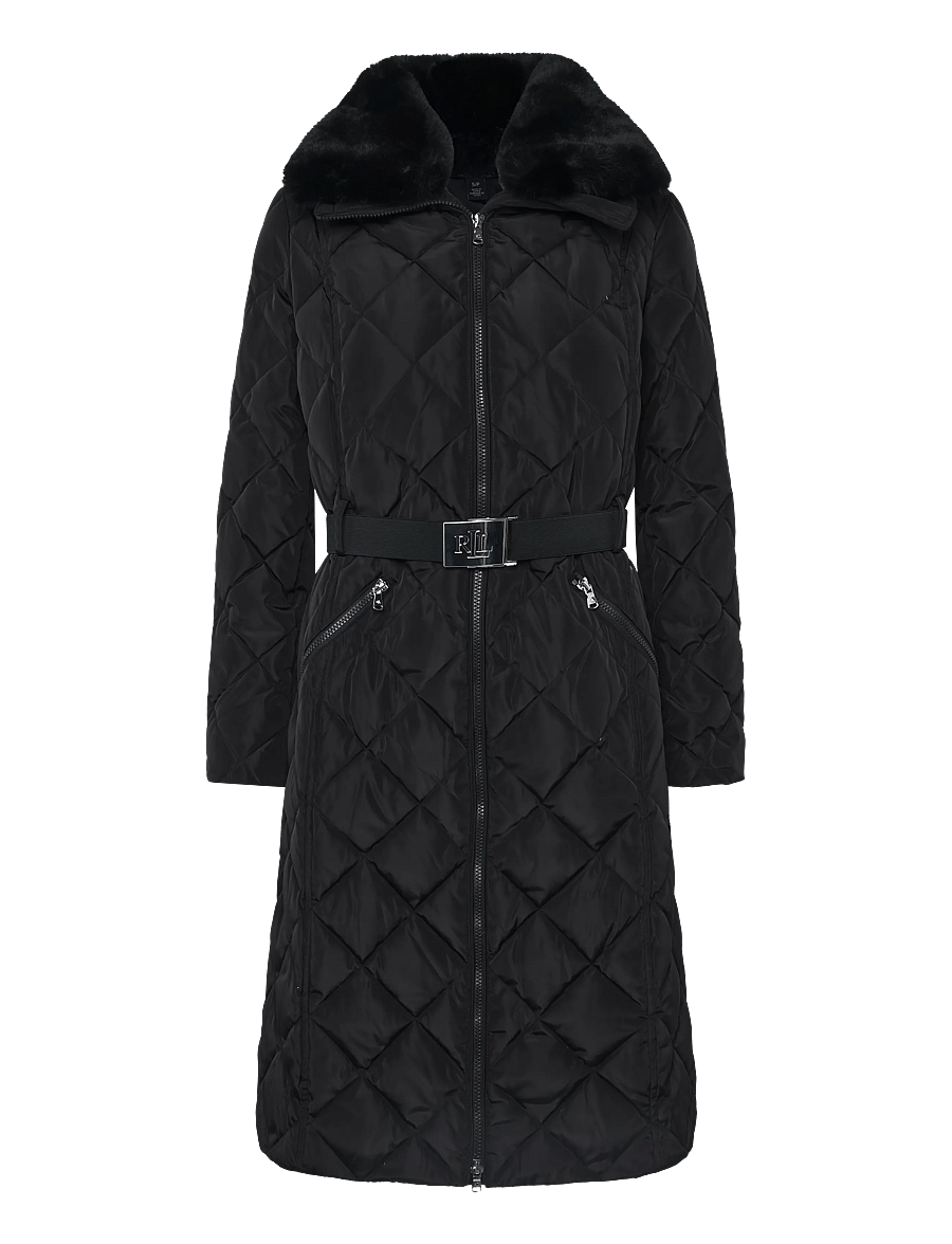 Lauren Ralph Lauren - Faux-Fur-Trim Belted Quilted Down Coat - talvejoped - black - 2