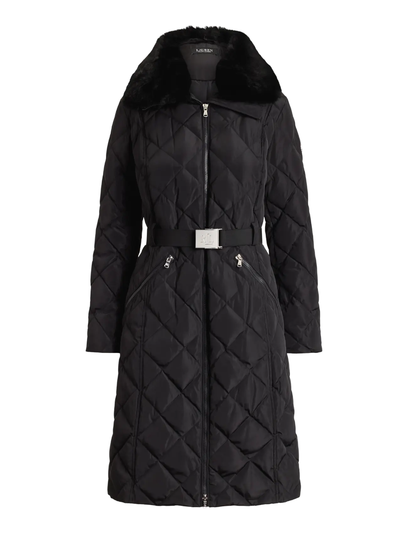 Lauren Ralph Lauren - Faux-Fur-Trim Belted Quilted Down Coat - black - 2