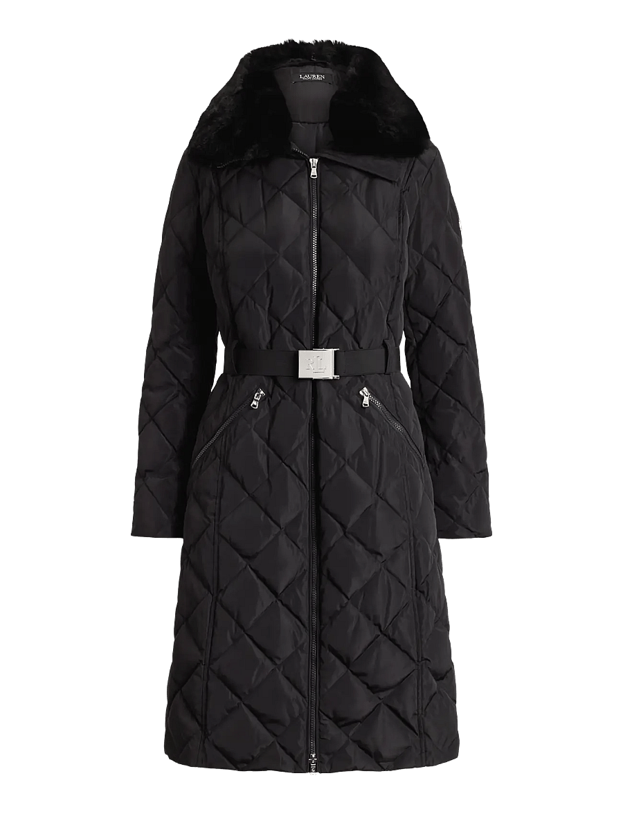 Lauren Ralph Lauren - Faux-Fur-Trim Belted Quilted Down Coat - black - 2