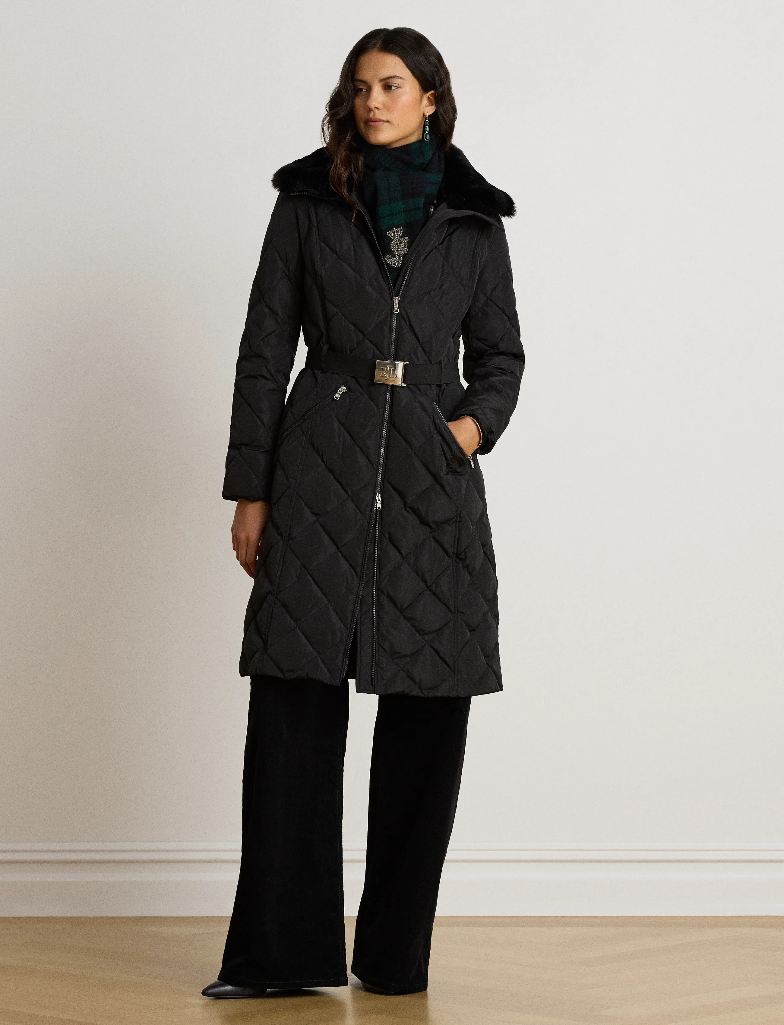 Lauren Ralph Lauren Faux-Fur-Trim Belted Quilted Down Coat - Ralph Lauren - BLACK / black