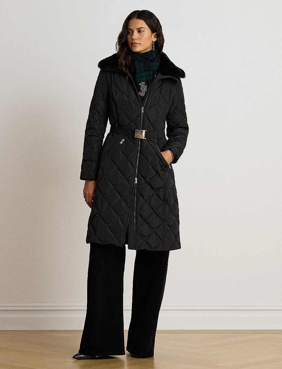 Lauren Ralph Lauren - Faux-Fur-Trim Belted Quilted Down Coat - black - 1