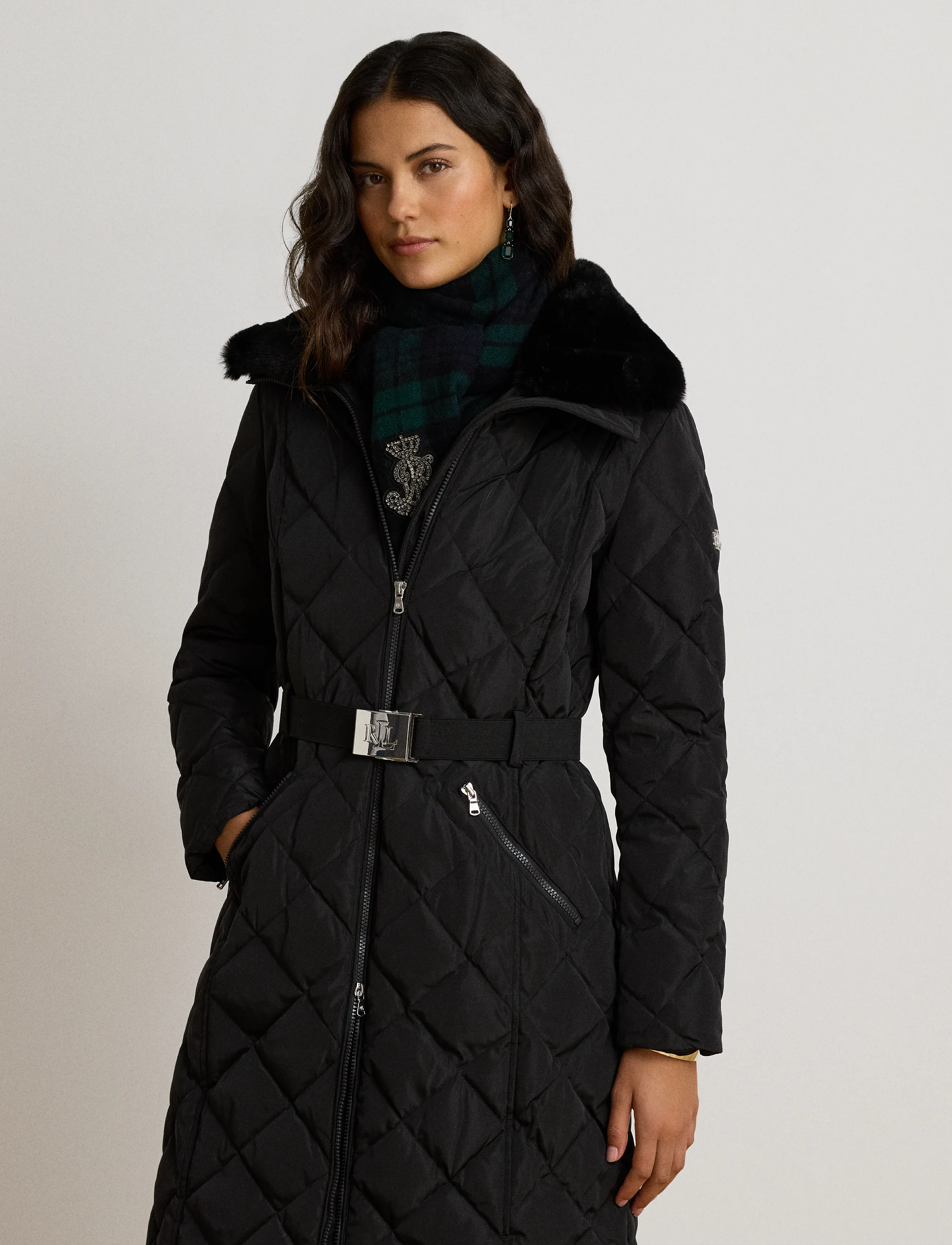 Lauren Ralph Lauren - Faux-Fur-Trim Belted Quilted Down Coat - black - 5