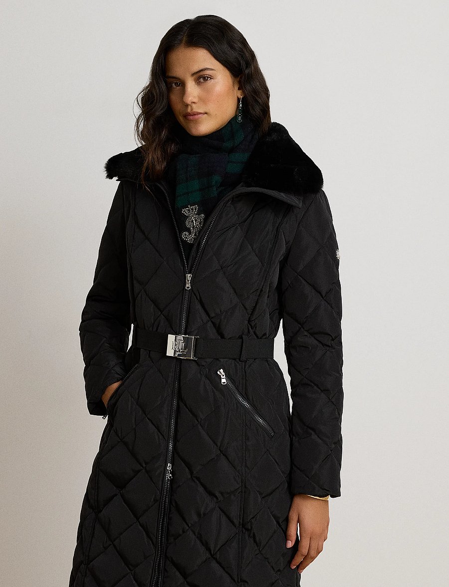 Lauren Ralph Lauren - Faux-Fur-Trim Belted Quilted Down Coat - black - 5