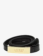Logo Leather Skinny Belt - BLACK