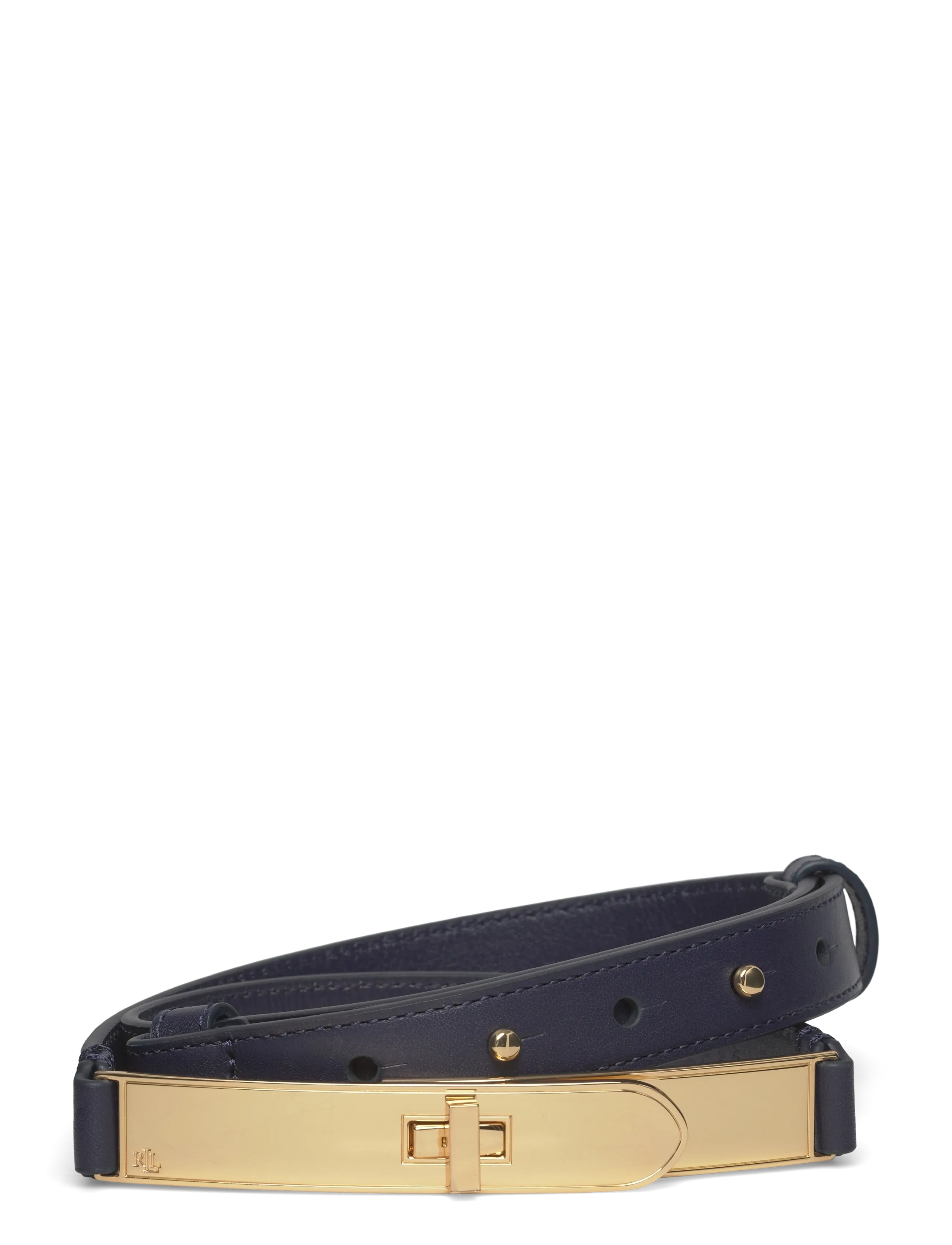 Lauren Ralph Lauren Turn-Lock Skinny Leather Belt, M, Navy, Belts > Waist Belt, Dame