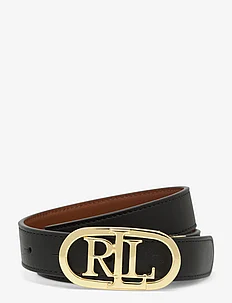 Oval-Logo Reversible Leather Skinny Belt, Lauren Ralph Lauren