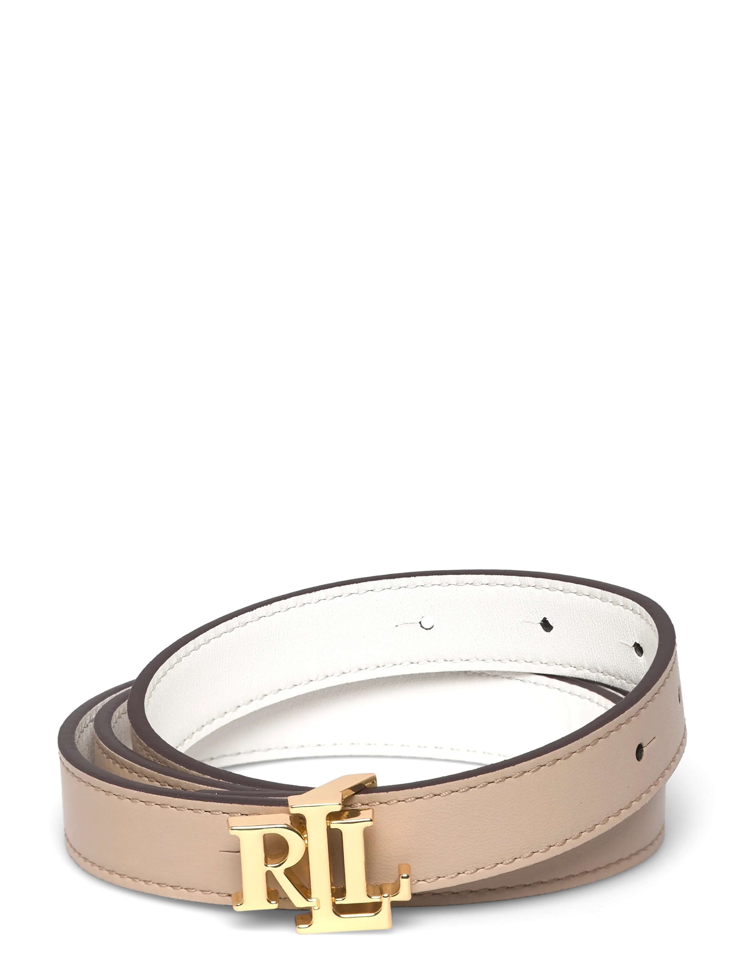 Lauren Ralph Lauren Logo Reversible Leather Skinny Belt - Nahkrihmad - BIRCH TAN/WHITE / beige