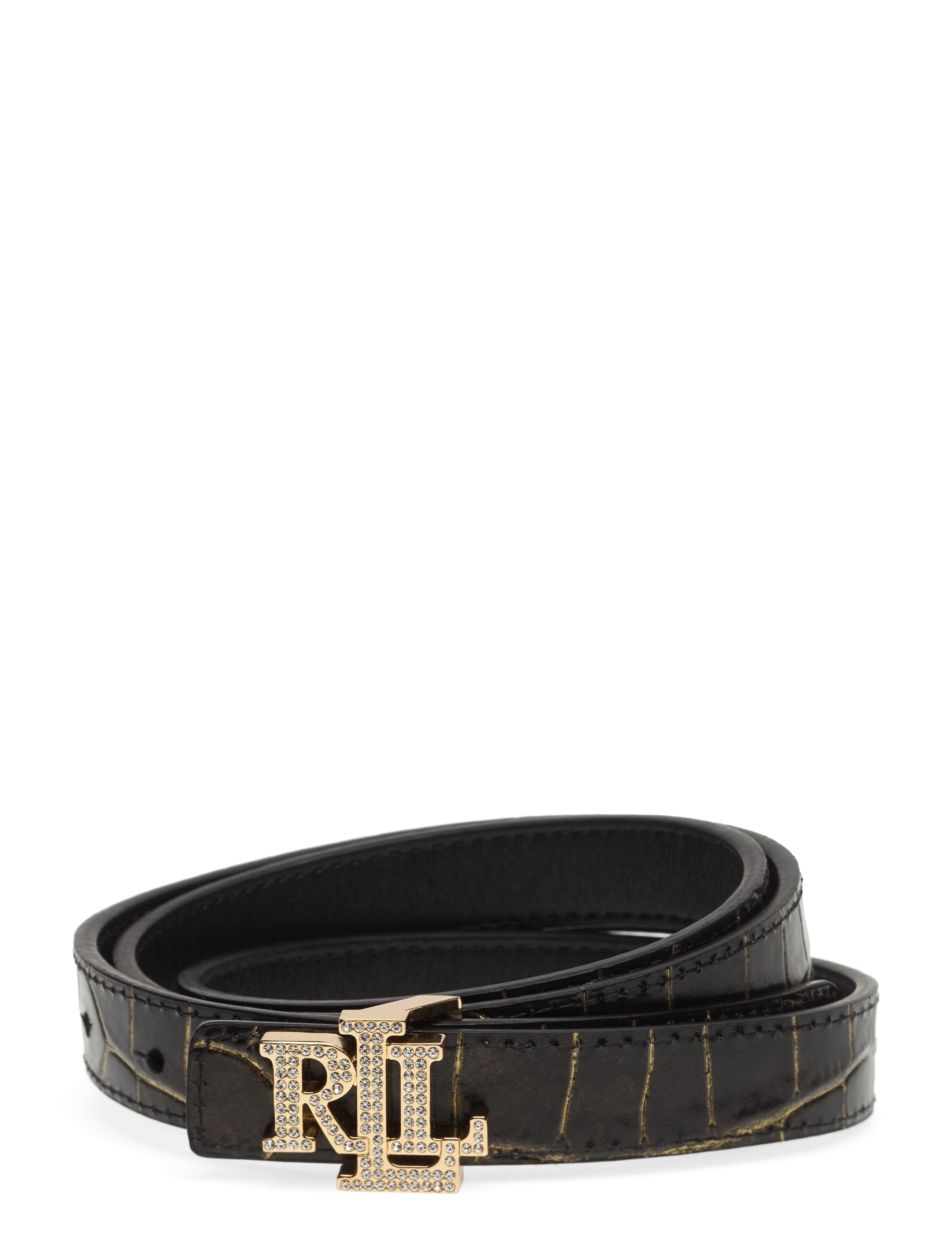 Lauren Ralph Lauren - Logo Reversible Leather Skinny Belt - black/black/gold - 1