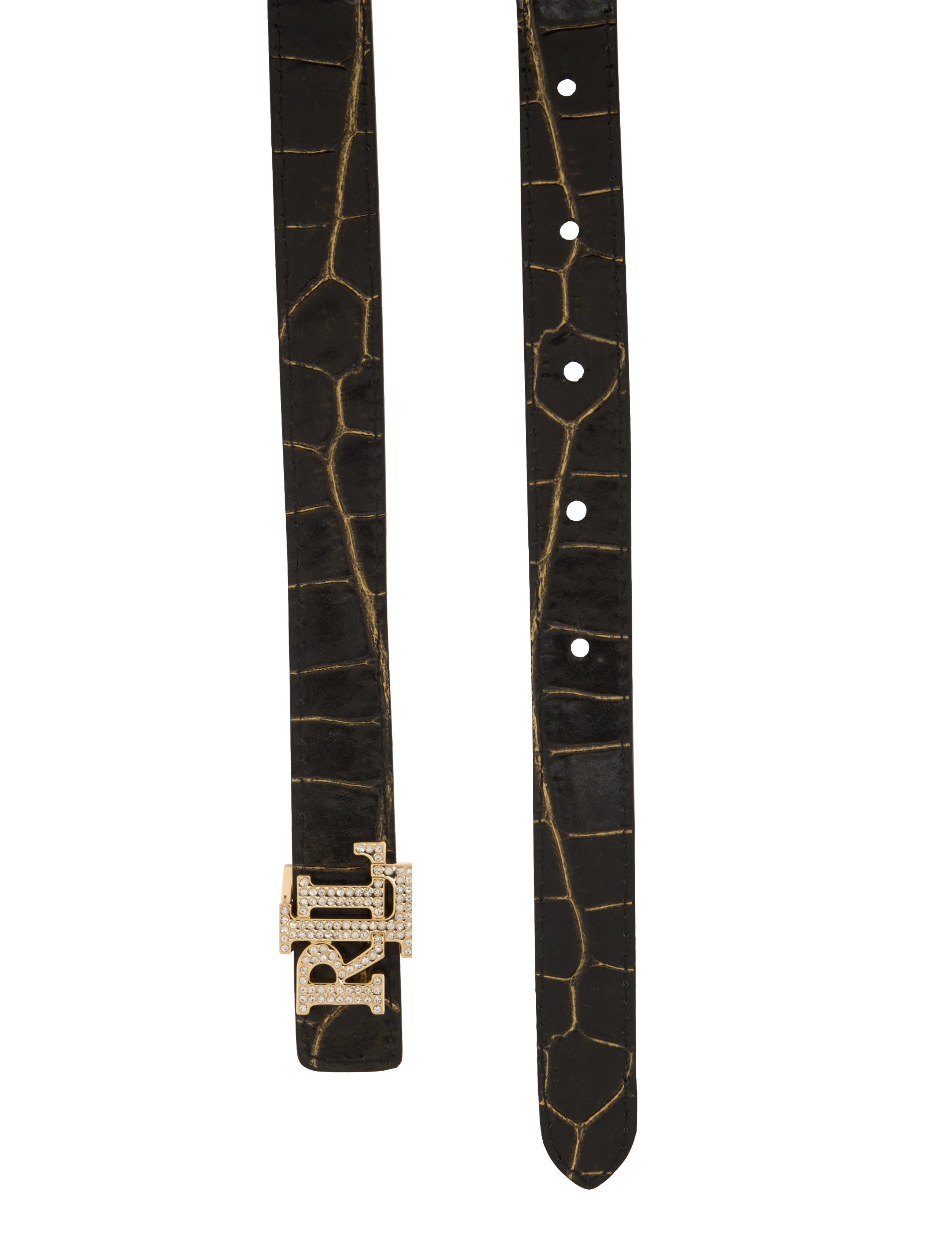 Lauren Ralph Lauren - Logo Reversible Leather Skinny Belt - black/black/gold - 4