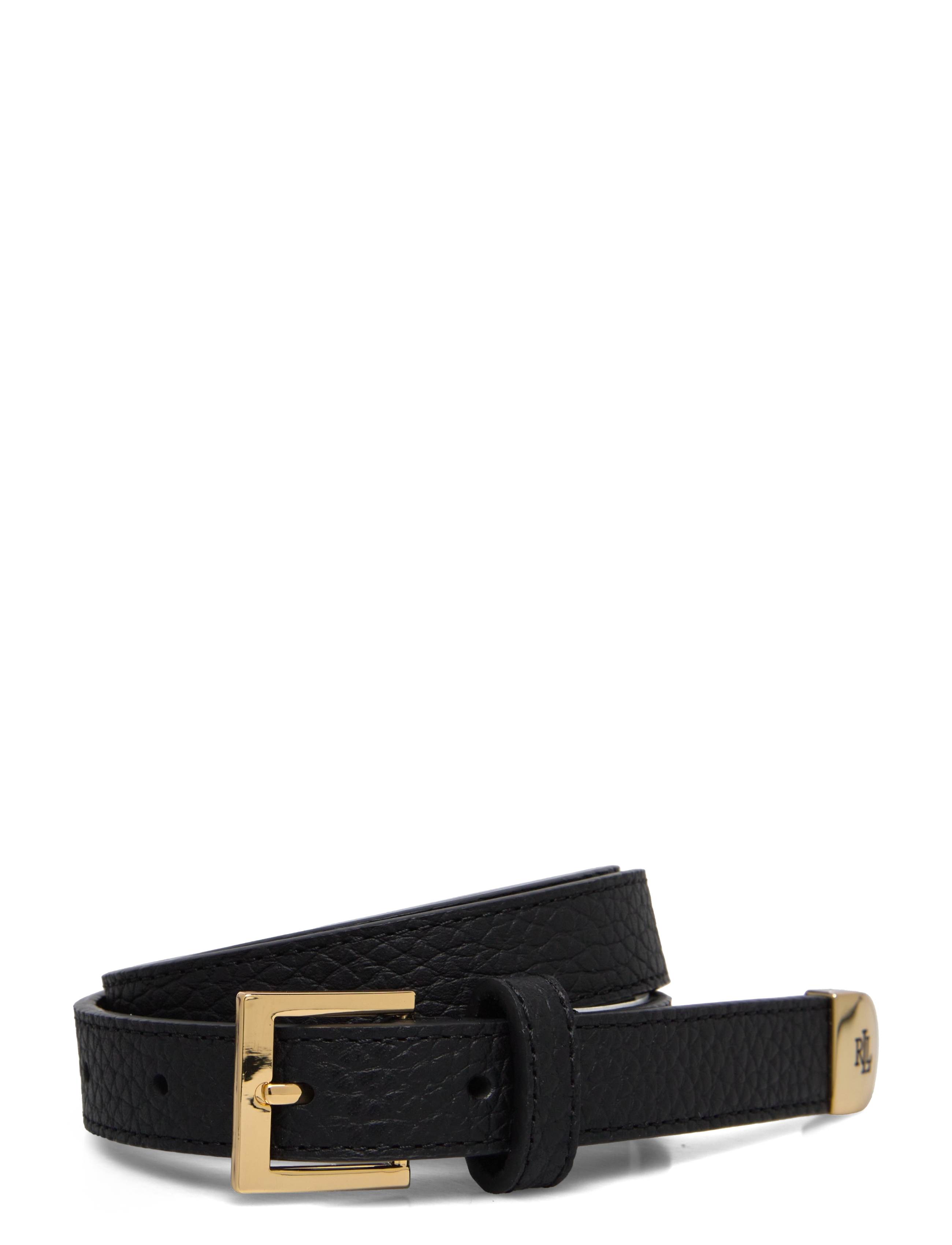 Lauren Ralph Lauren Pebbled Leather Skinny Belt - Ādas jostas - BLACK / black