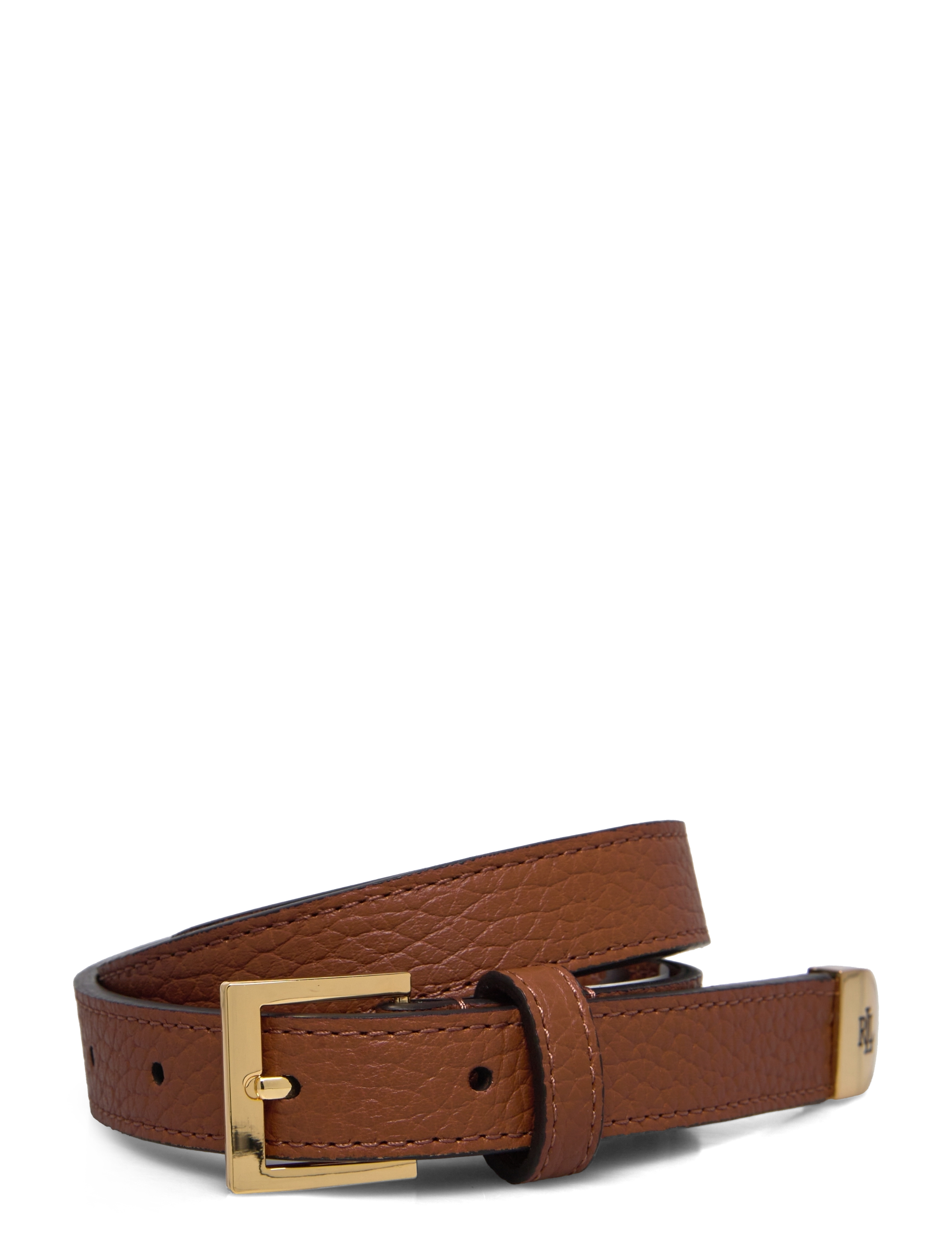 Lauren Ralph Lauren Pebbled Leather Skinny Belt - Bælter - LAUREN TAN / brown