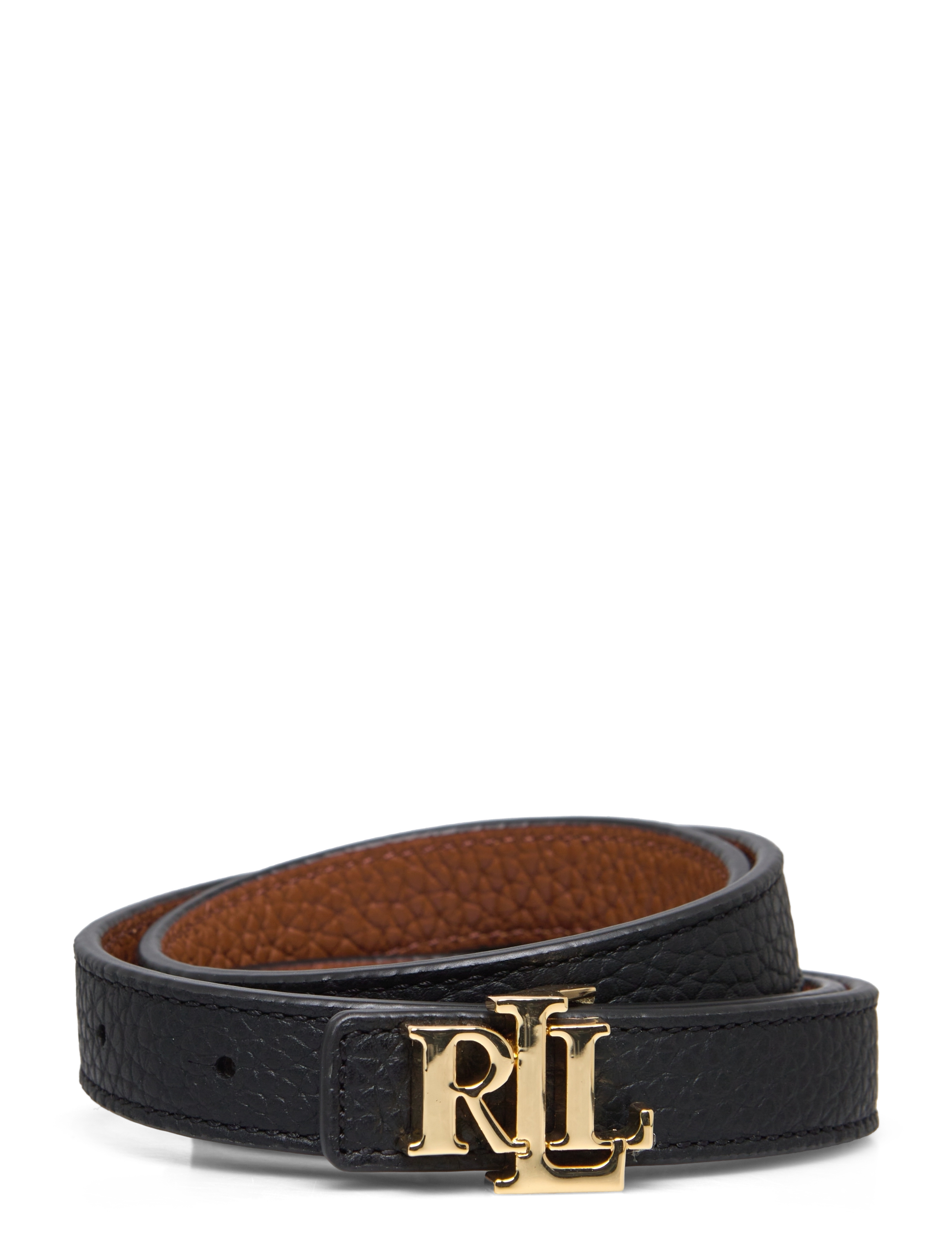 Lauren Ralph Lauren Logo Reversible Leather Skinny Belt, Kvinder, Smalt Vendbart Logo Bælte, Sort, Str: S