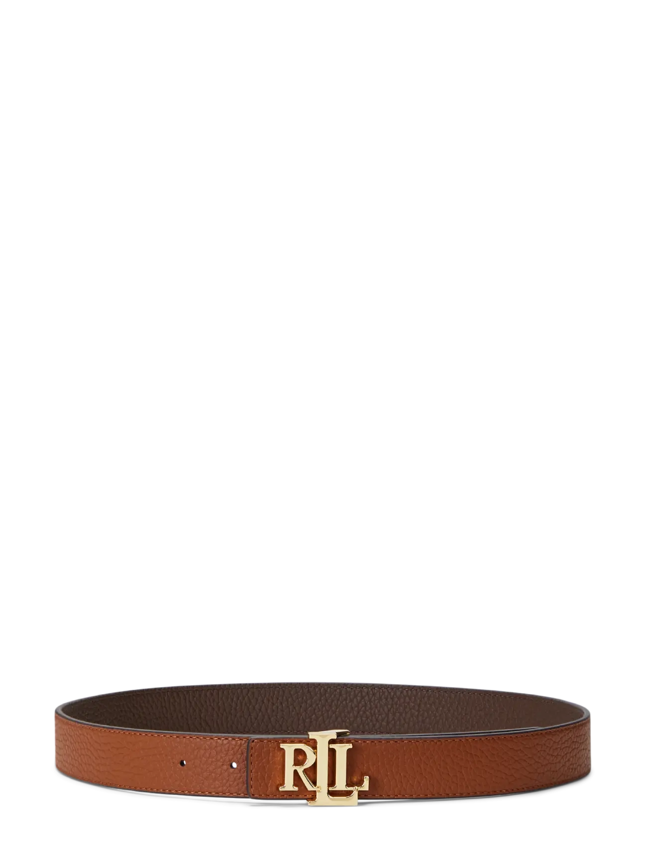 Lauren Ralph Lauren Logo Reversible Pebbled Leather Belt, Kvinder, Vendbart Logo Bælte, Brun, Str: XS