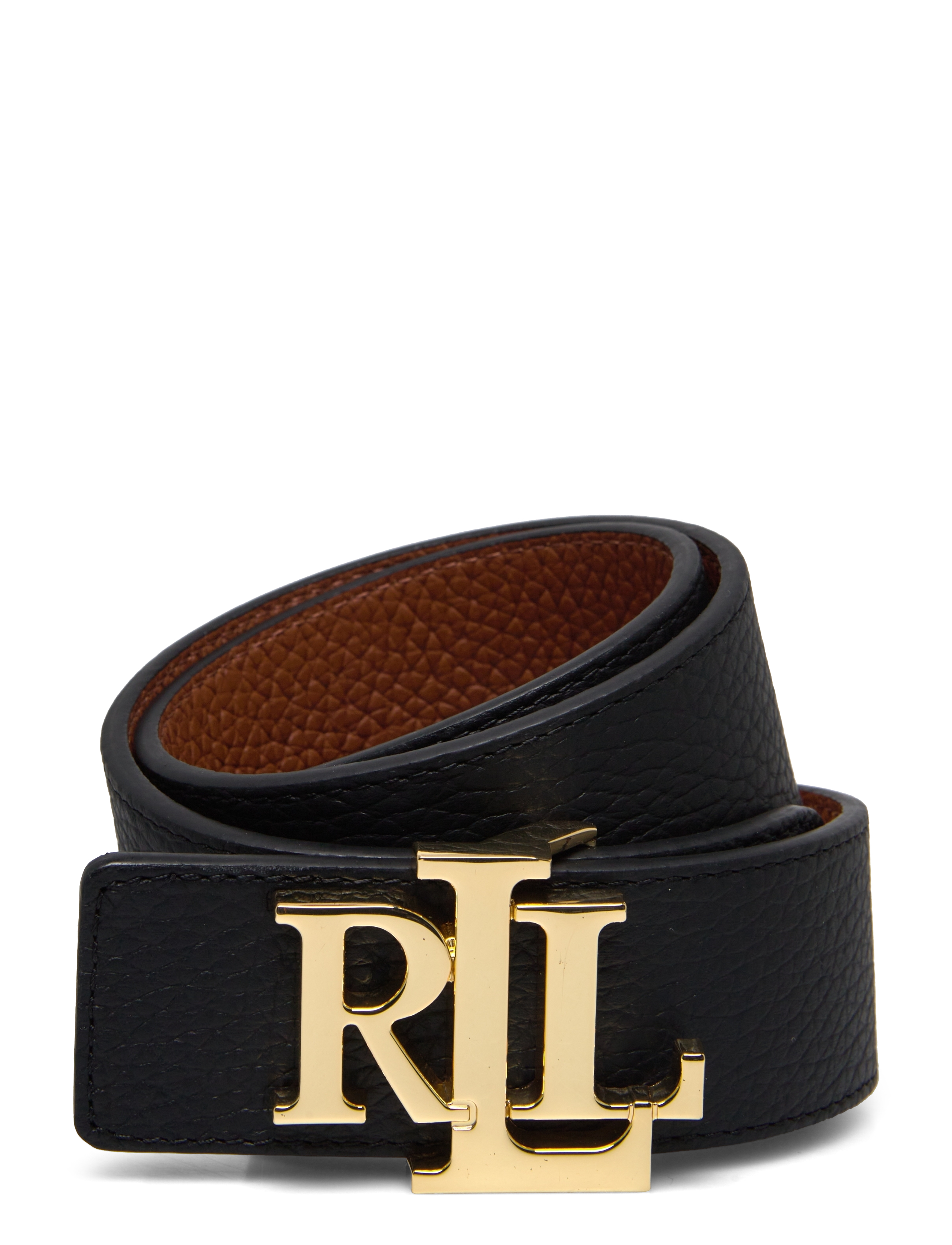 Lauren Ralph Lauren Logo Reversible Pebbled Wide Belt - Ādas jostas - BLACK/LAUREN TAN / black