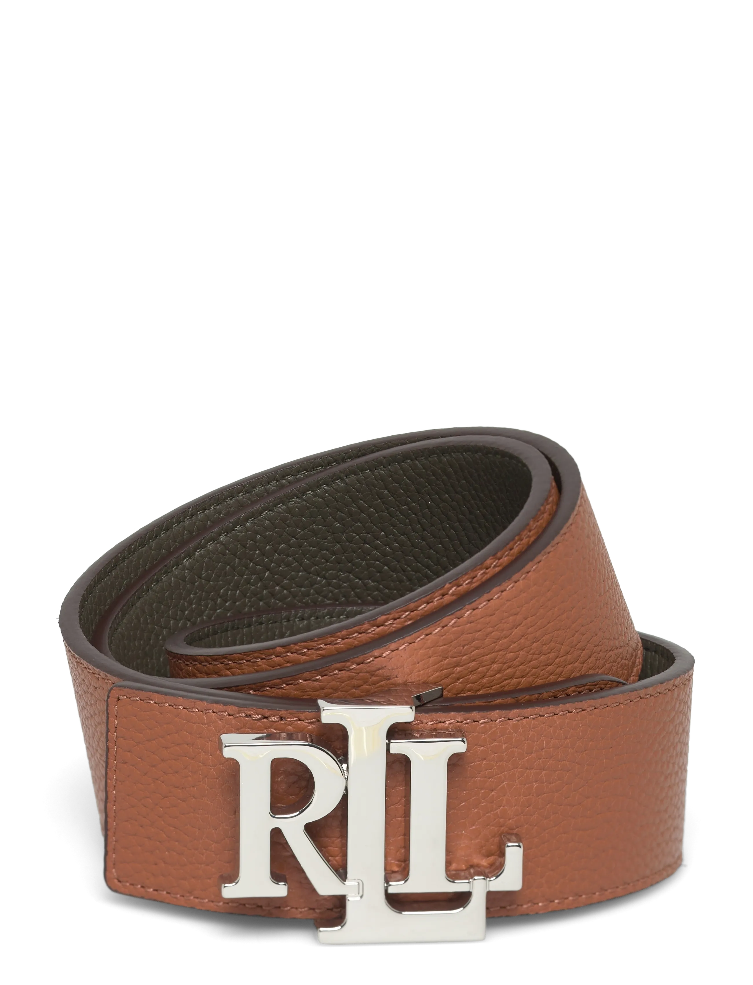 Lauren Ralph Lauren Logo Reversible Pebbled Wide Belt - Asusteet - LAUREN TAN/DARK O / brown