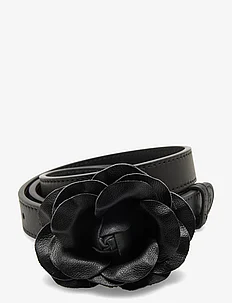 Leather Flower-Buckle Skinny Belt, Lauren Ralph Lauren