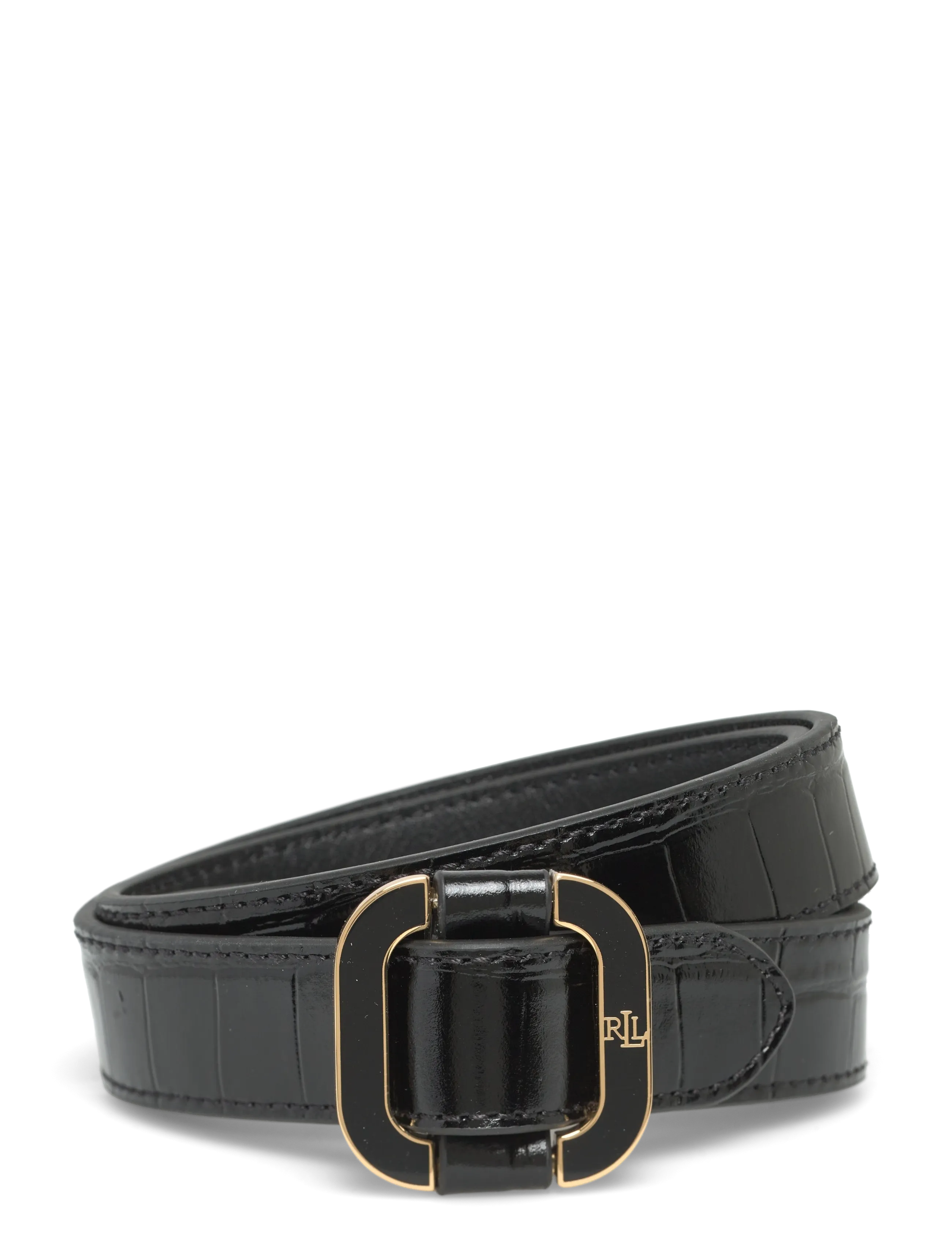 Slide-Buckle Croc-Embossed Leather Belt - BLACK