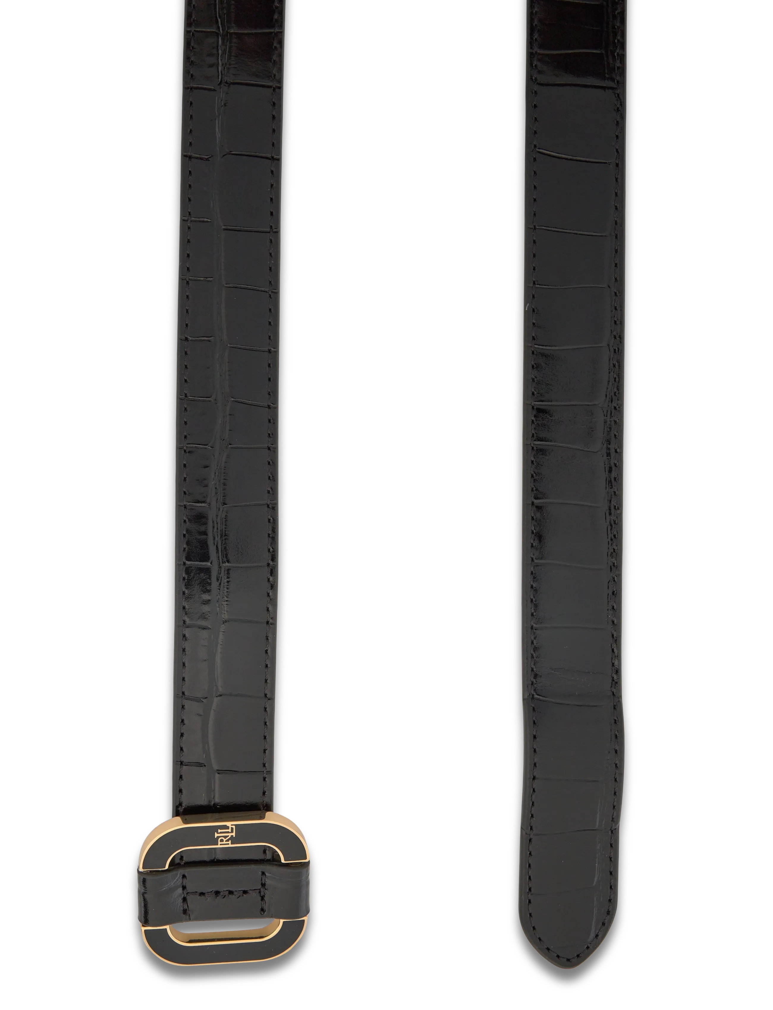 Lauren Ralph Lauren - Slide-Buckle Croc-Embossed Leather Belt - black - 1
