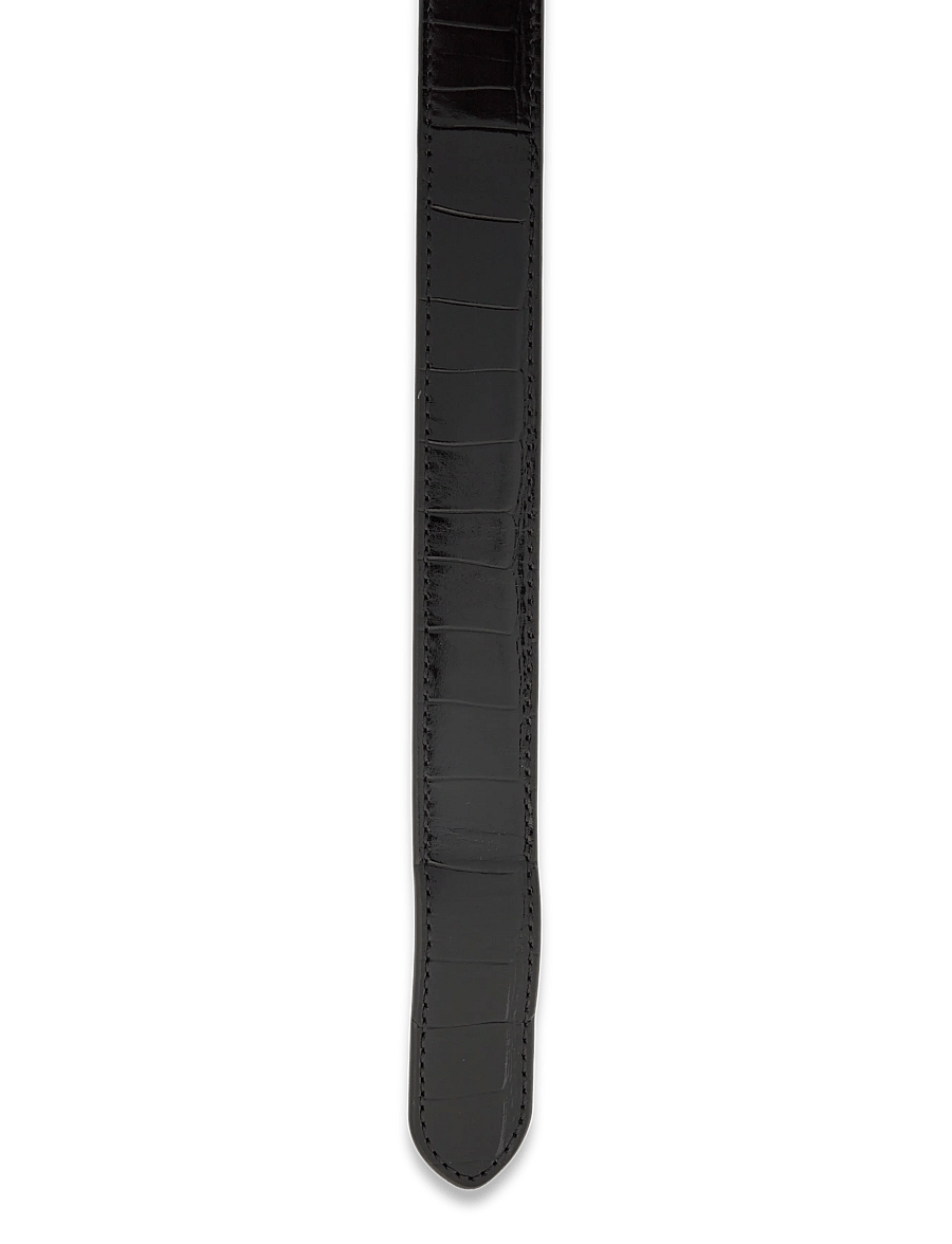 Lauren Ralph Lauren - Slide-Buckle Croc-Embossed Leather Belt - black - 2