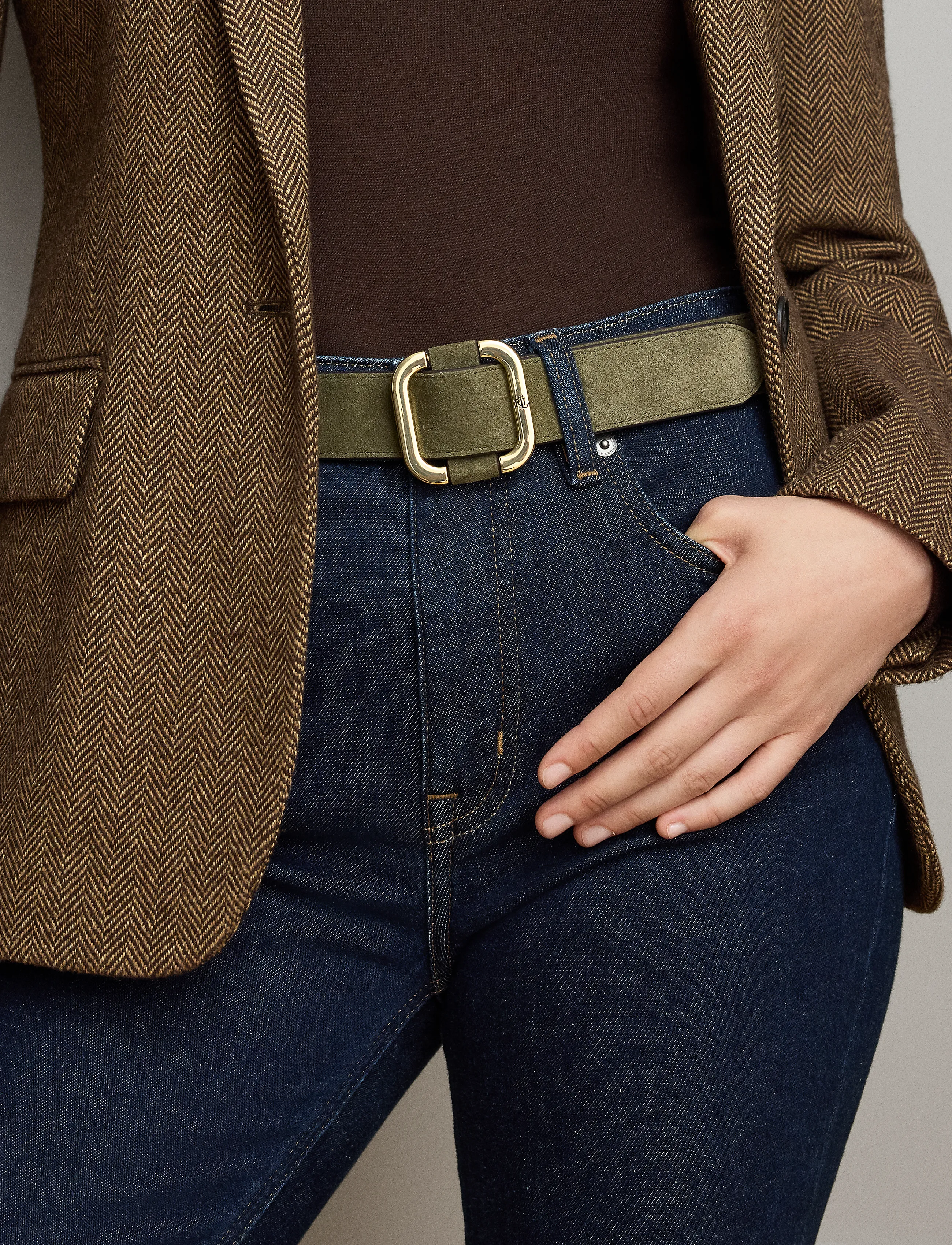 Lauren Ralph Lauren - Slide-Buckle Suede Belt - læderbælter - botanic green - 1