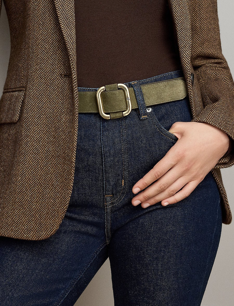 Lauren Ralph Lauren - Slide-Buckle Suede Belt - læderbælter - botanic green - 1