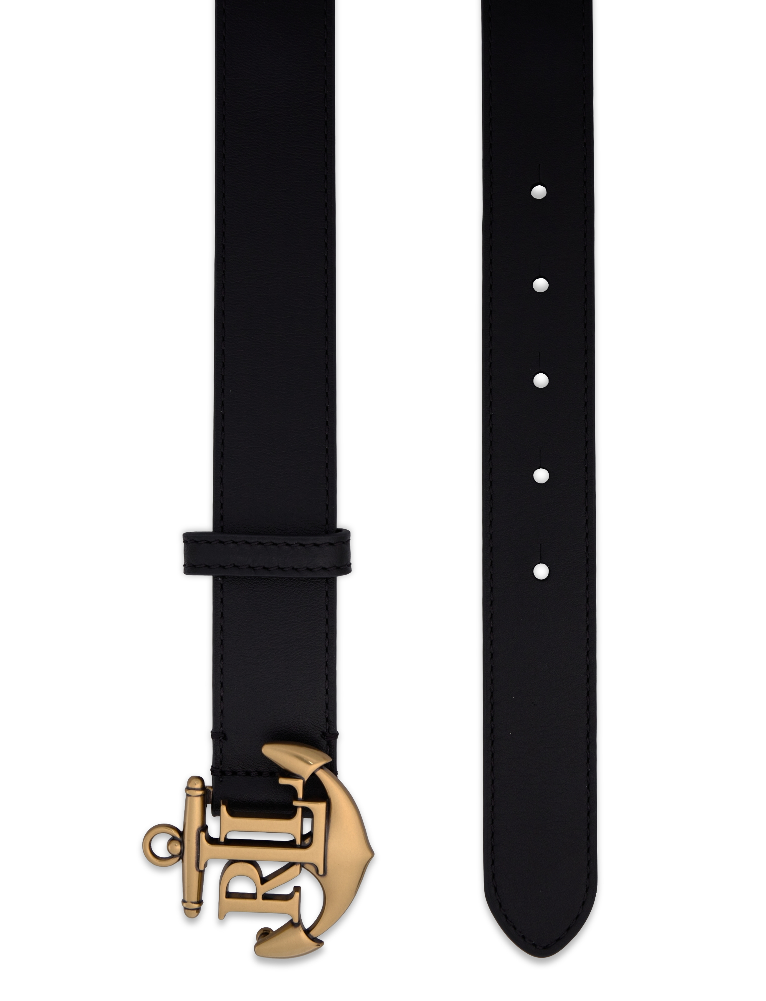 Lauren Ralph Lauren - Anchor-Logo Leather Skinny Belt - black - 1