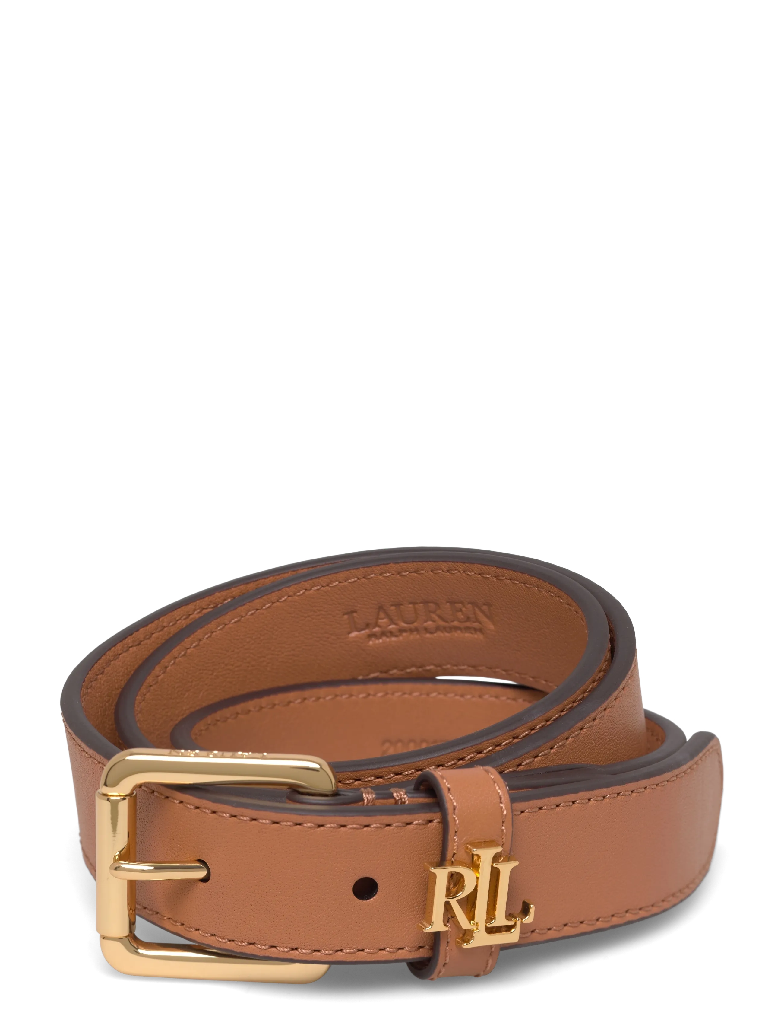 Logo-Keeper Leather Skinny Belt - CLASSIC CARAMEL