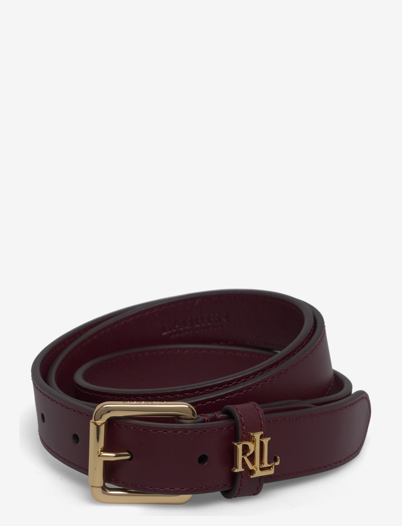 Lauren Ralph Lauren - Logo-Keeper Leather Skinny Belt - casual belts - dark garnet - 0